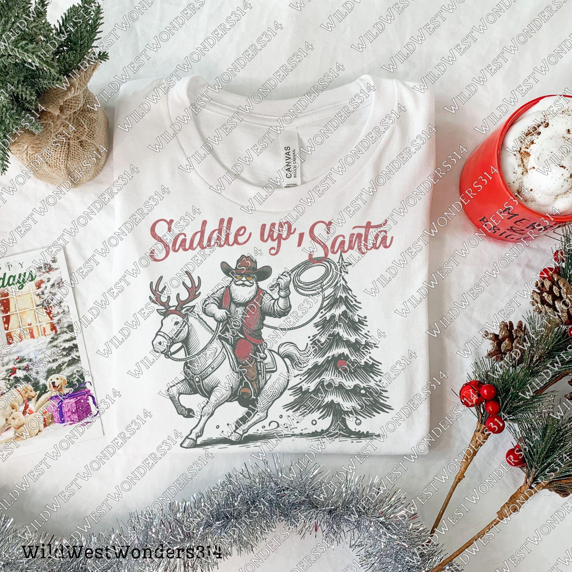 Western Christmas Sublimations, Designs Downloads, Farmhouse Christmas Png, Shirt Design Sublimation Downloads, Howdy, Saddle Up Santa PNG