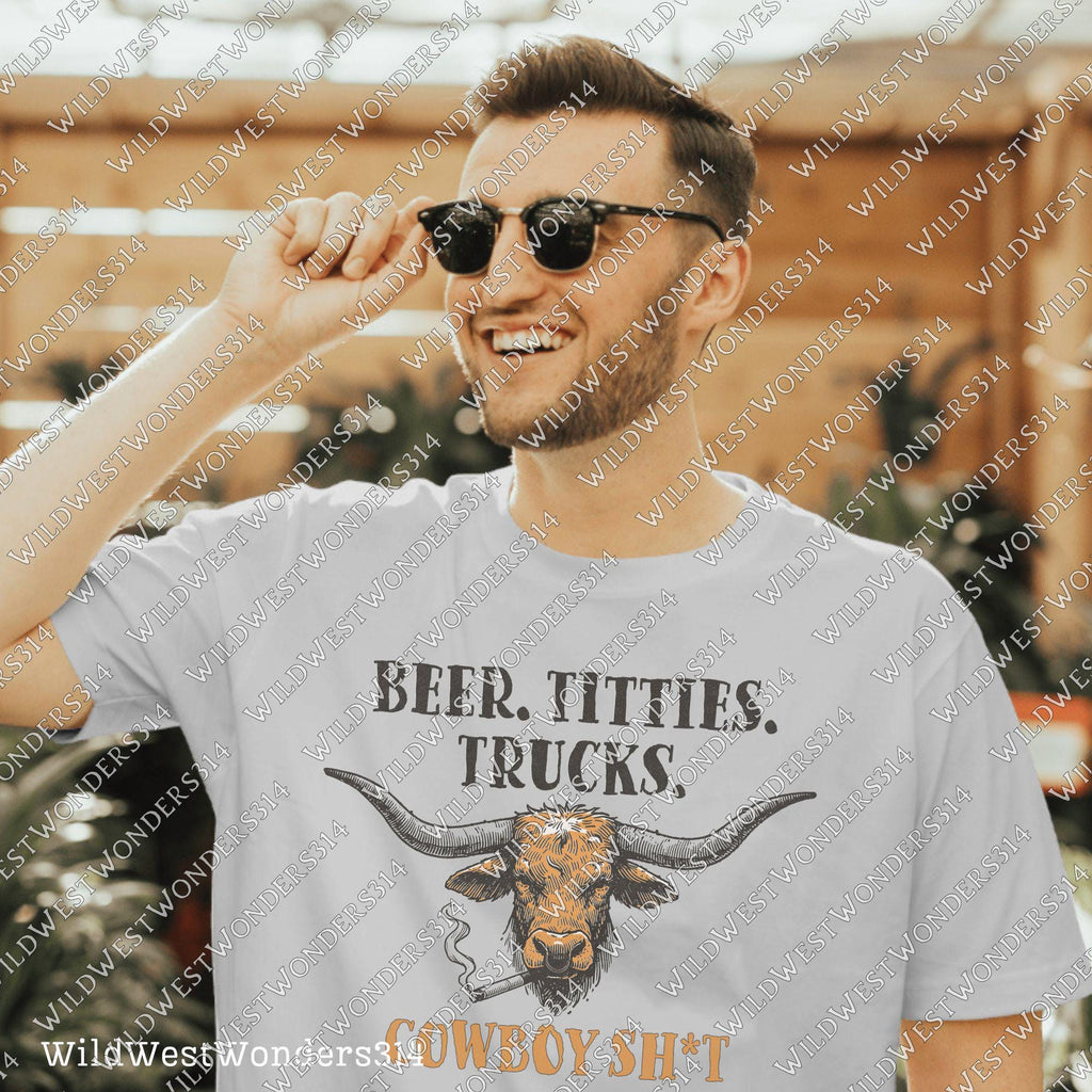 Beer Titties Trucks Longhorn Png, Western Cowboy Design PNG, Western Country Humor PNG, Vintage Style PNG, Rustic Texas Style, Deser Png