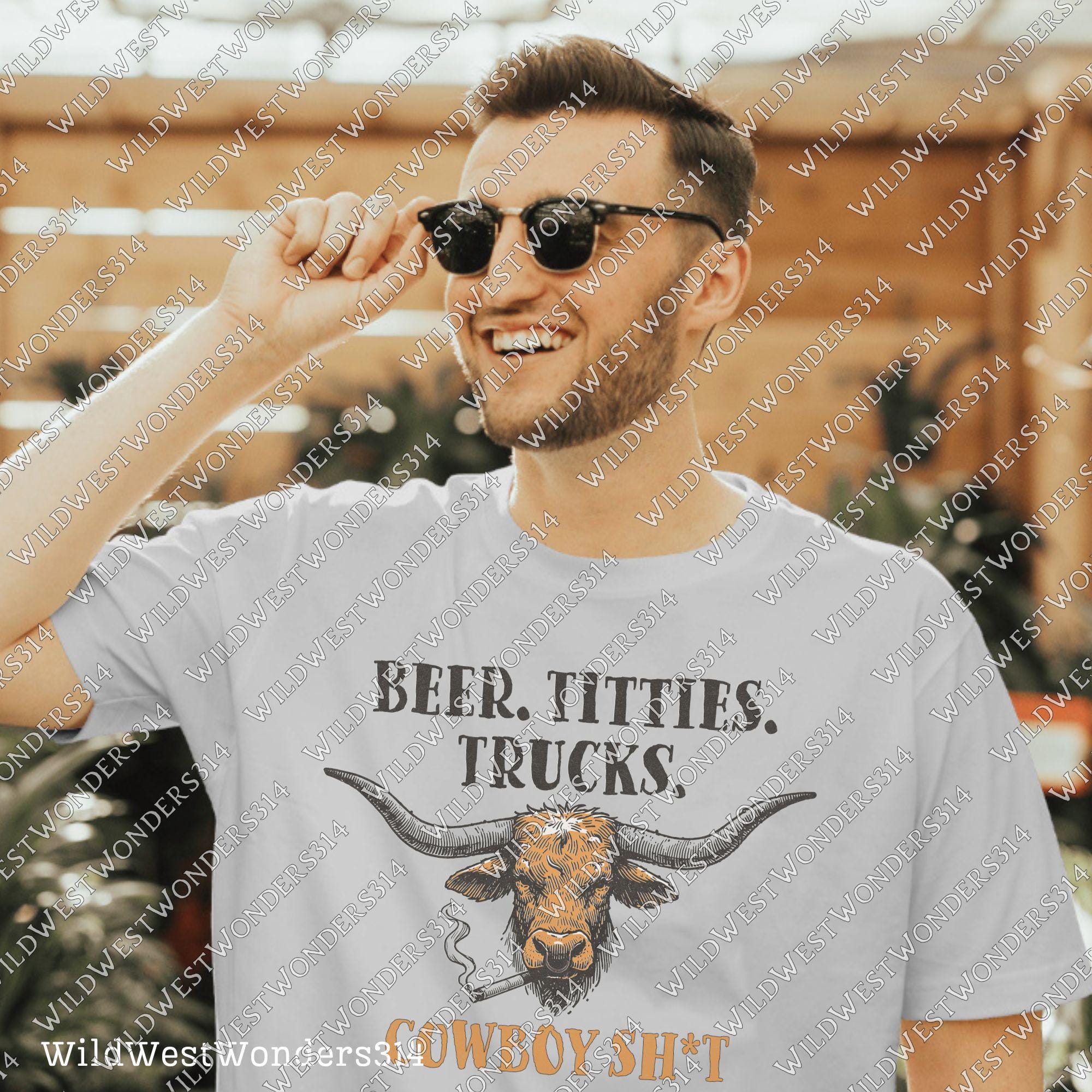 Beer Titties Trucks Longhorn Png, Western Cowboy Design PNG, Western Country Humor PNG, Vintage Style PNG, Rustic Texas Style, Deser Png