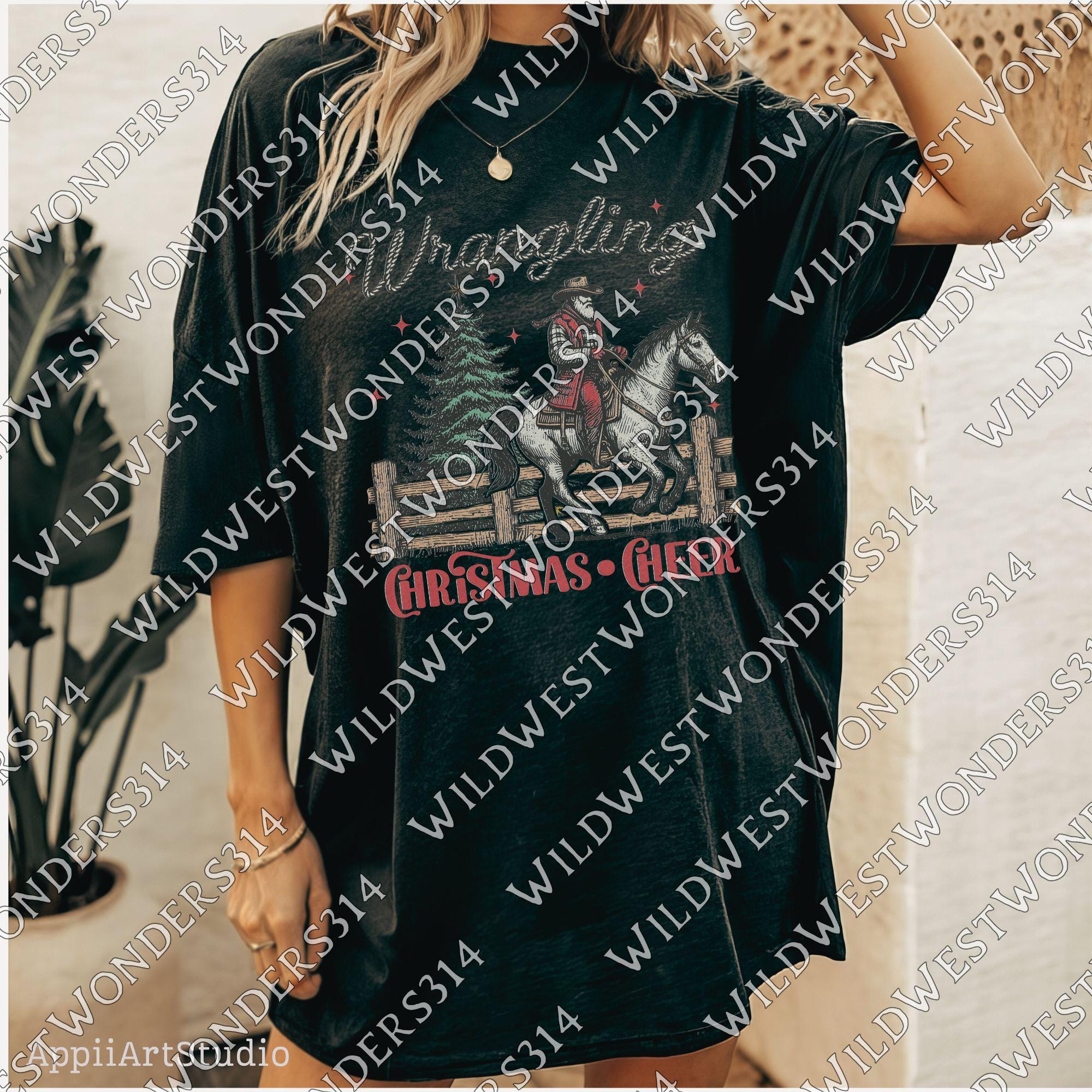 Wrangling Christmas Cheer, Retro Santa Claus Png, Vintage Christmas graphic for sublimation and DTG printing, Funny Christmas T-shirt design