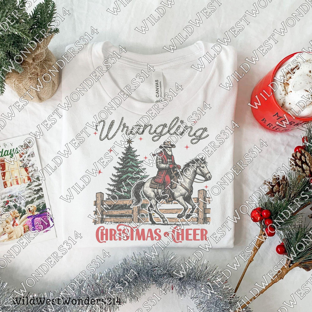 Wrangling Christmas Cheer, Retro Santa Claus Png, Vintage Christmas graphic for sublimation and DTG printing, Funny Christmas T-shirt design