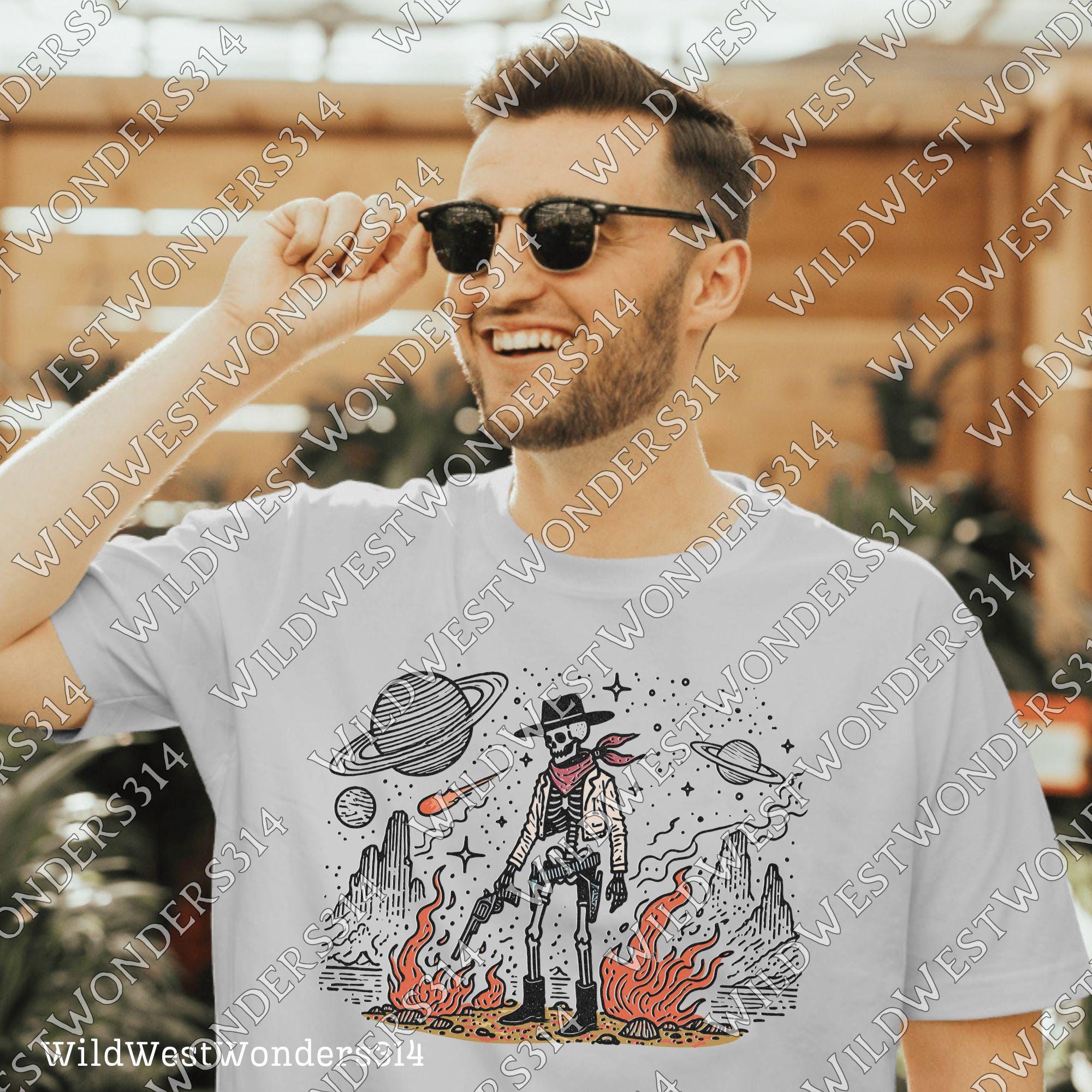 Space Cowboy Skeleton Png, Cosmic Western Cowboy Skull Design PNG, Vintage Style PNG, Sci-Fi Skeleton Cowboy, Outer Space Wild West Design