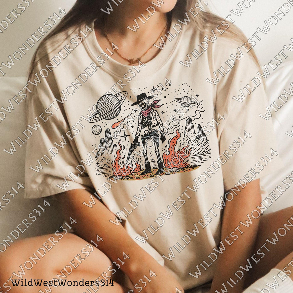 Space Cowboy Skeleton Png, Cosmic Western Cowboy Skull Design PNG, Vintage Style PNG, Sci-Fi Skeleton Cowboy, Outer Space Wild West Design