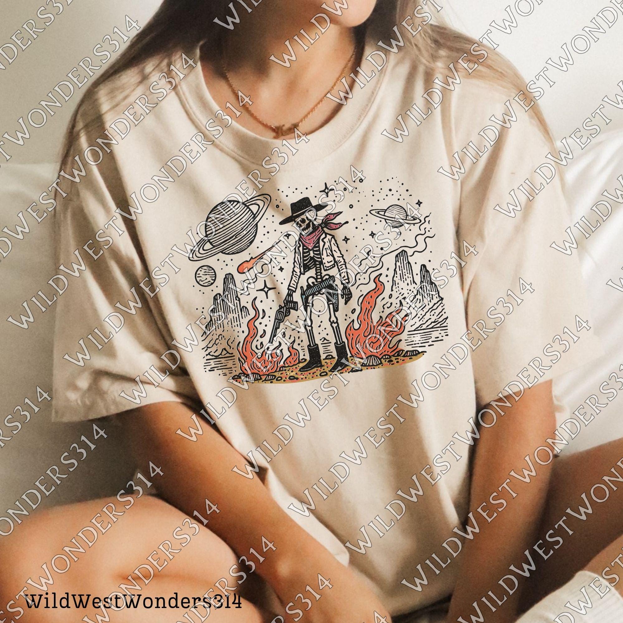 Space Cowboy Skeleton Png, Cosmic Western Cowboy Skull Design PNG, Vintage Style PNG, Sci-Fi Skeleton Cowboy, Outer Space Wild West Design