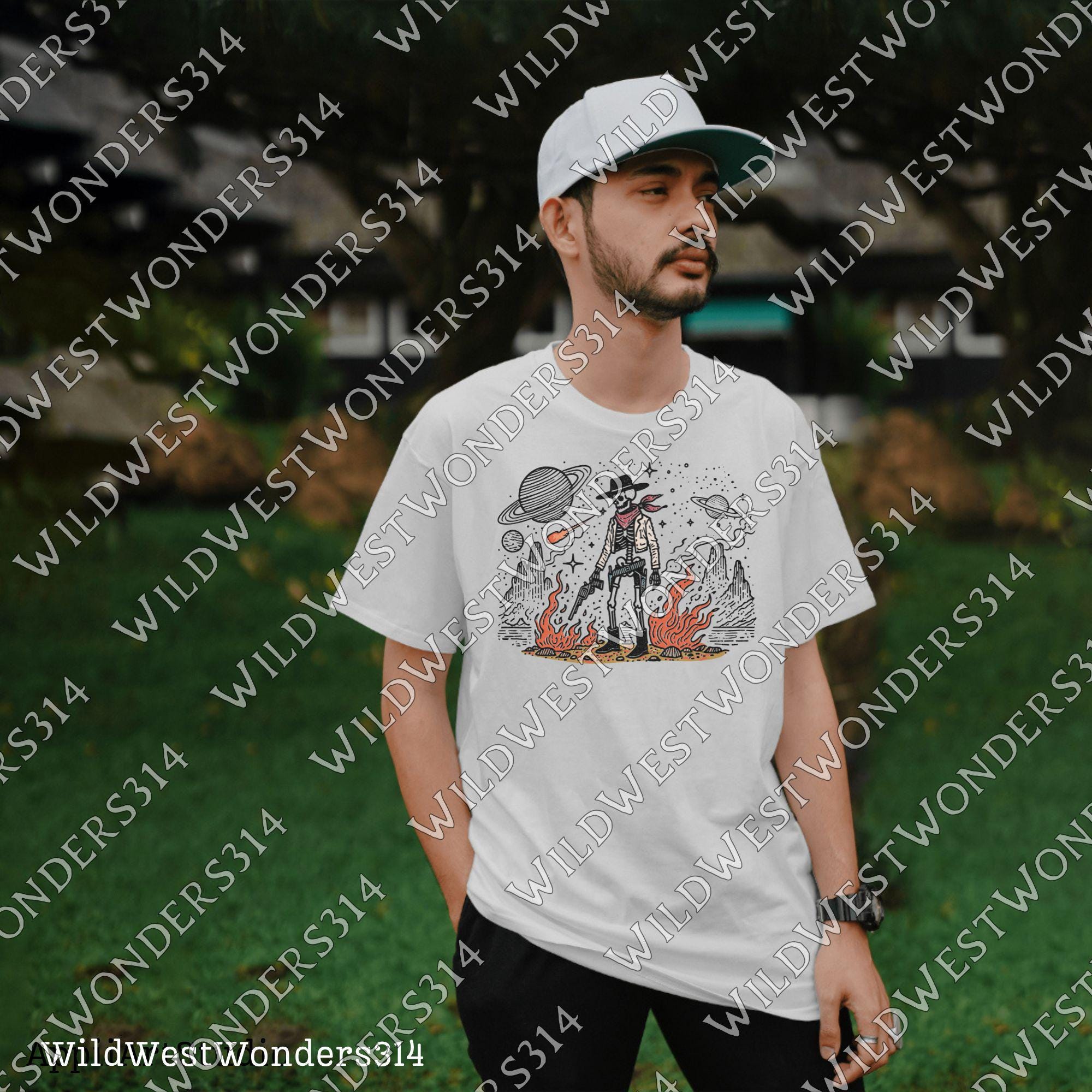 Space Cowboy Skeleton Png, Cosmic Western Cowboy Skull Design PNG, Vintage Style PNG, Sci-Fi Skeleton Cowboy, Outer Space Wild West Design
