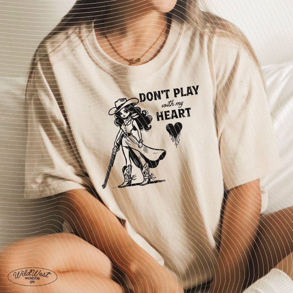 Don't Play with My Heart Western Cowgirl Png Trendy vintage retro comic Valentine's Day Gift for Her for Tees, Wall art, Stickers, Tote Bags