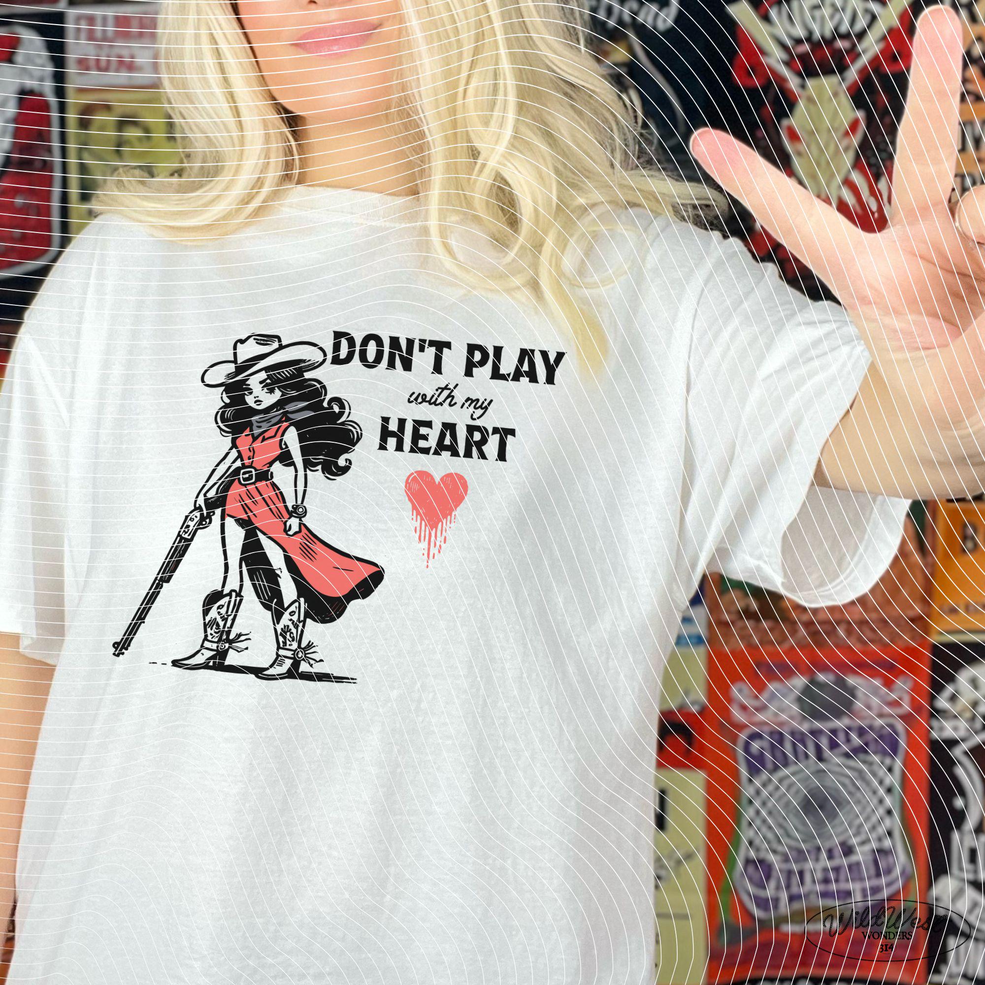 Don't Play with My Heart Western Cowgirl Png Trendy vintage retro comic Valentine's Day Gift for Her for Tees, Wall art, Stickers, Tote Bags