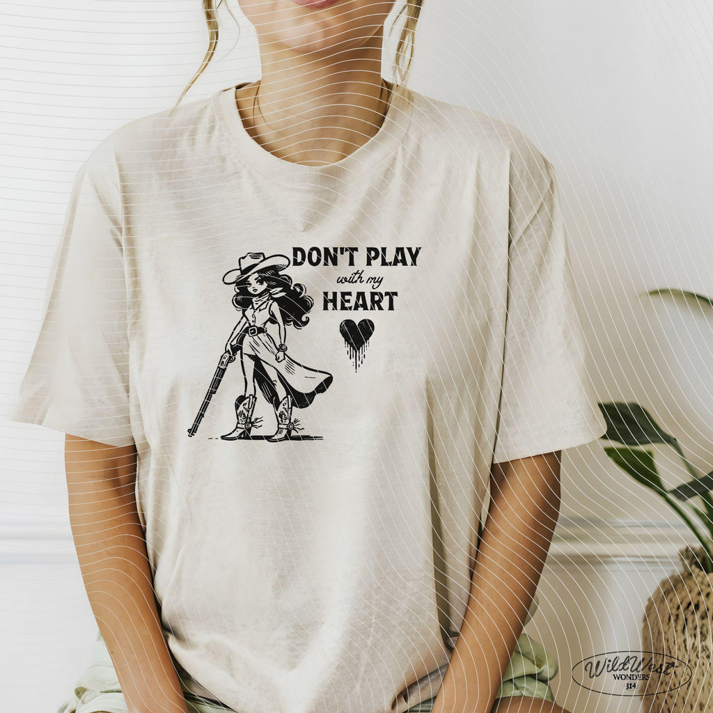 Don't Play with My Heart Western Cowgirl Png Trendy vintage retro comic Valentine's Day Gift for Her for Tees, Wall art, Stickers, Tote Bags