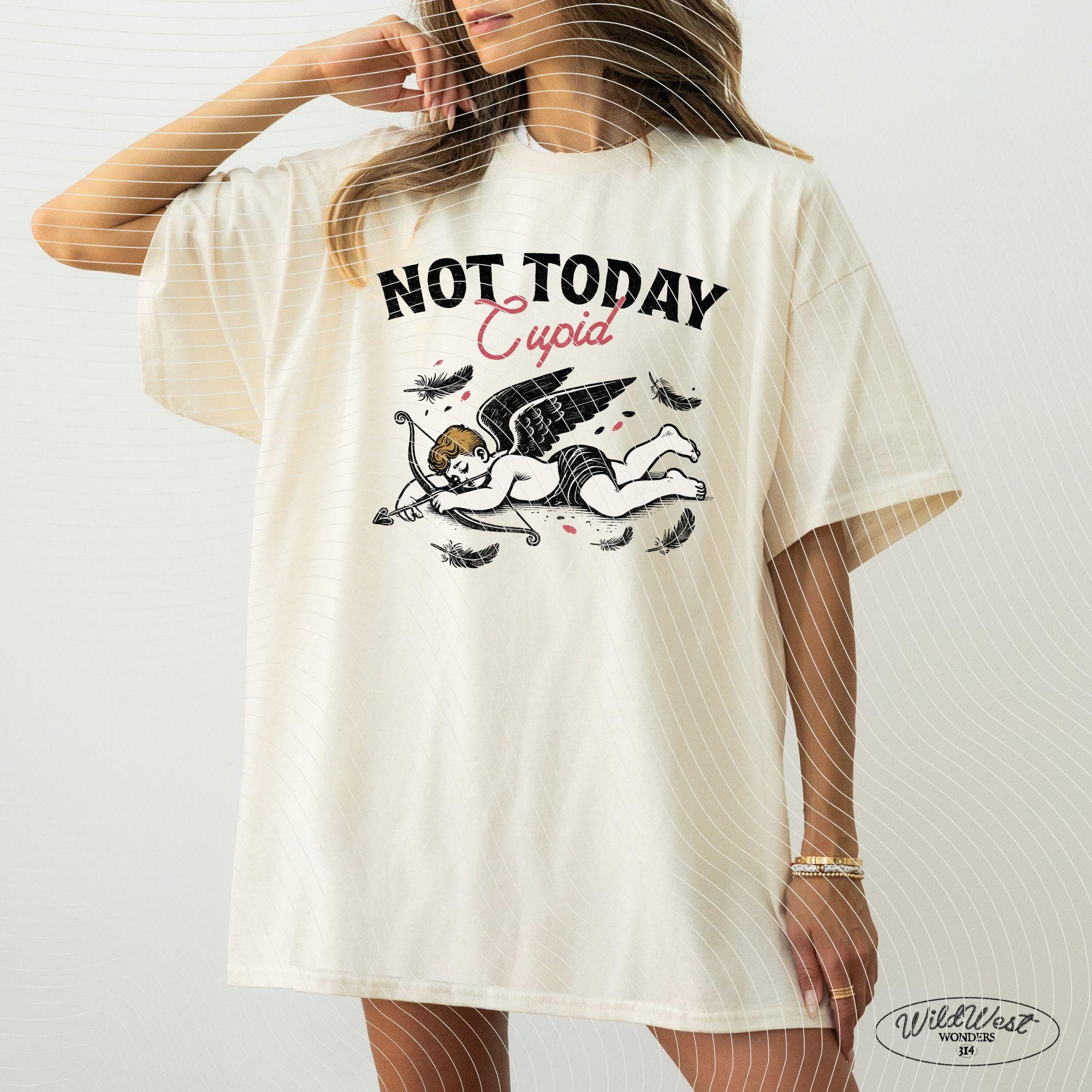 Not Today Cupid PNG Anti-Valentine's Day in Trendy vintage retro Cupid Funny Valentine comic design for Tees, Wall art, Stickers, Tote Bags