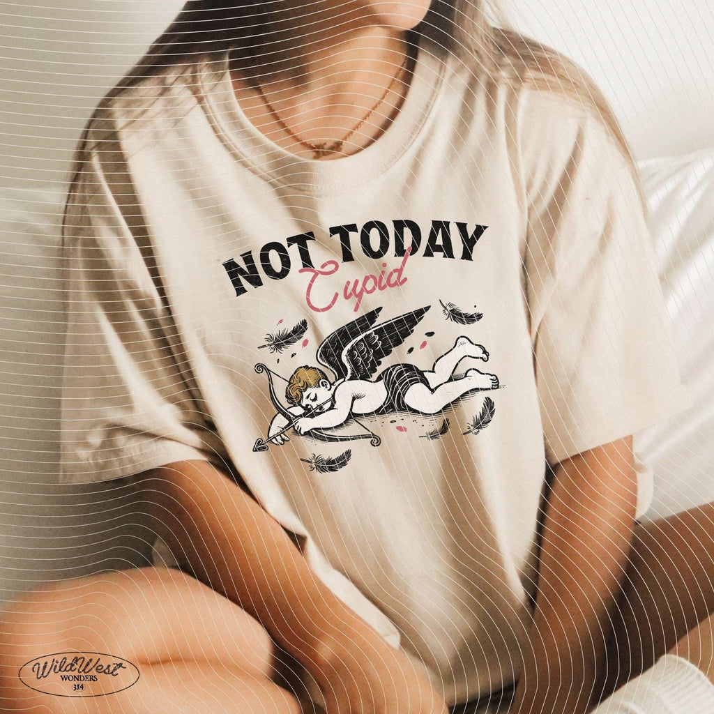 Not Today Cupid PNG Anti-Valentine's Day in Trendy vintage retro Cupid Funny Valentine comic design for Tees, Wall art, Stickers, Tote Bags