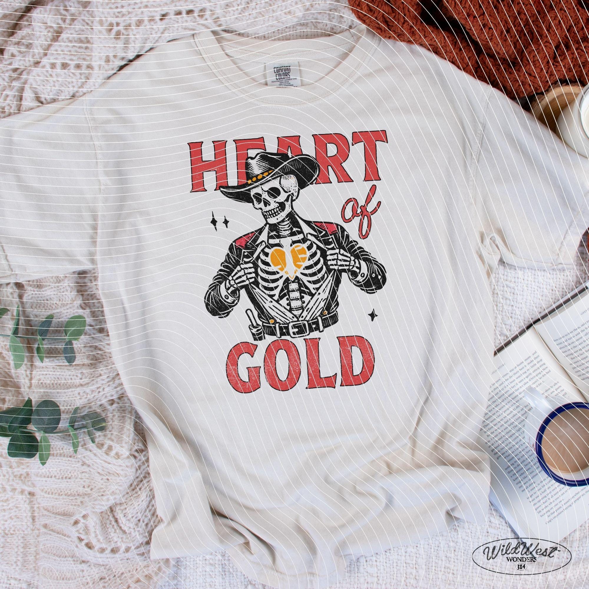 Heart of Gold Western PNG Cowboy Valentine's Day Vintage Rodeo in Trendy Vintage Retro Valentine design for Tees Wall art Stickers Tote Bags