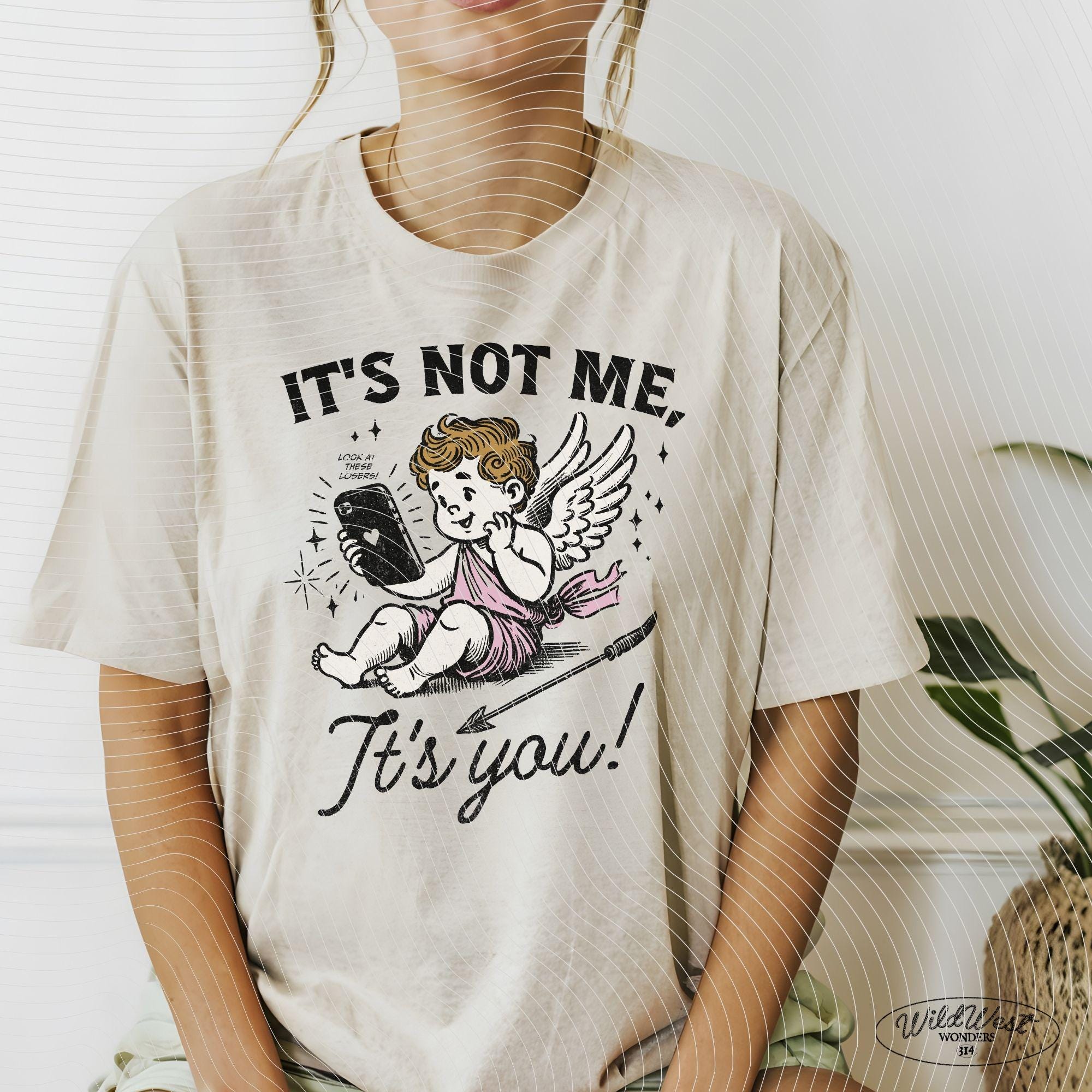 It's Not Me, It's You PNG Anti-Valentine's in Trendy vintage retro Cupid Funny Valentine comic design for Tees, Wall art, Stickers Tote Bags