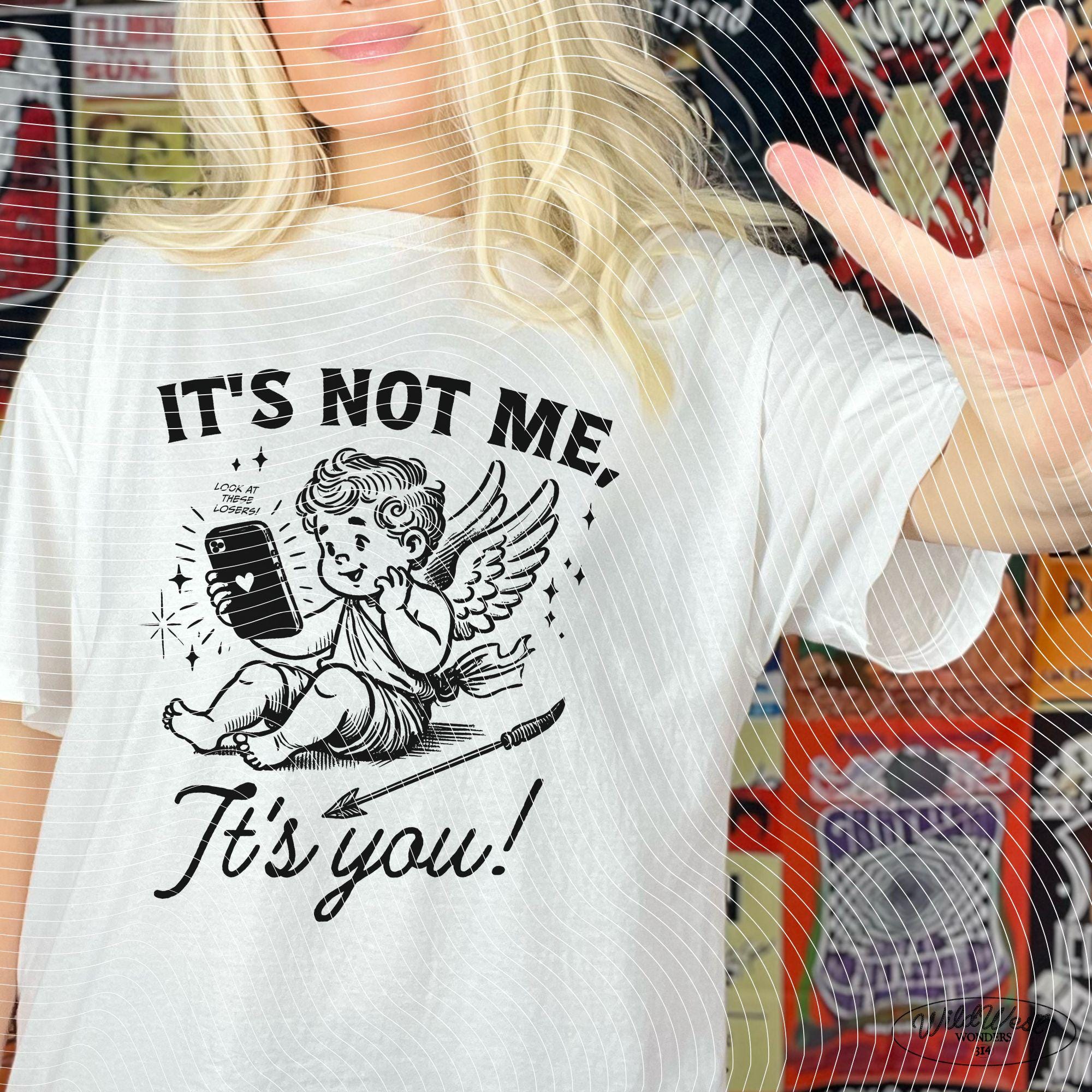 It's Not Me, It's You PNG Anti-Valentine's in Trendy vintage retro Cupid Funny Valentine comic design for Tees, Wall art, Stickers Tote Bags