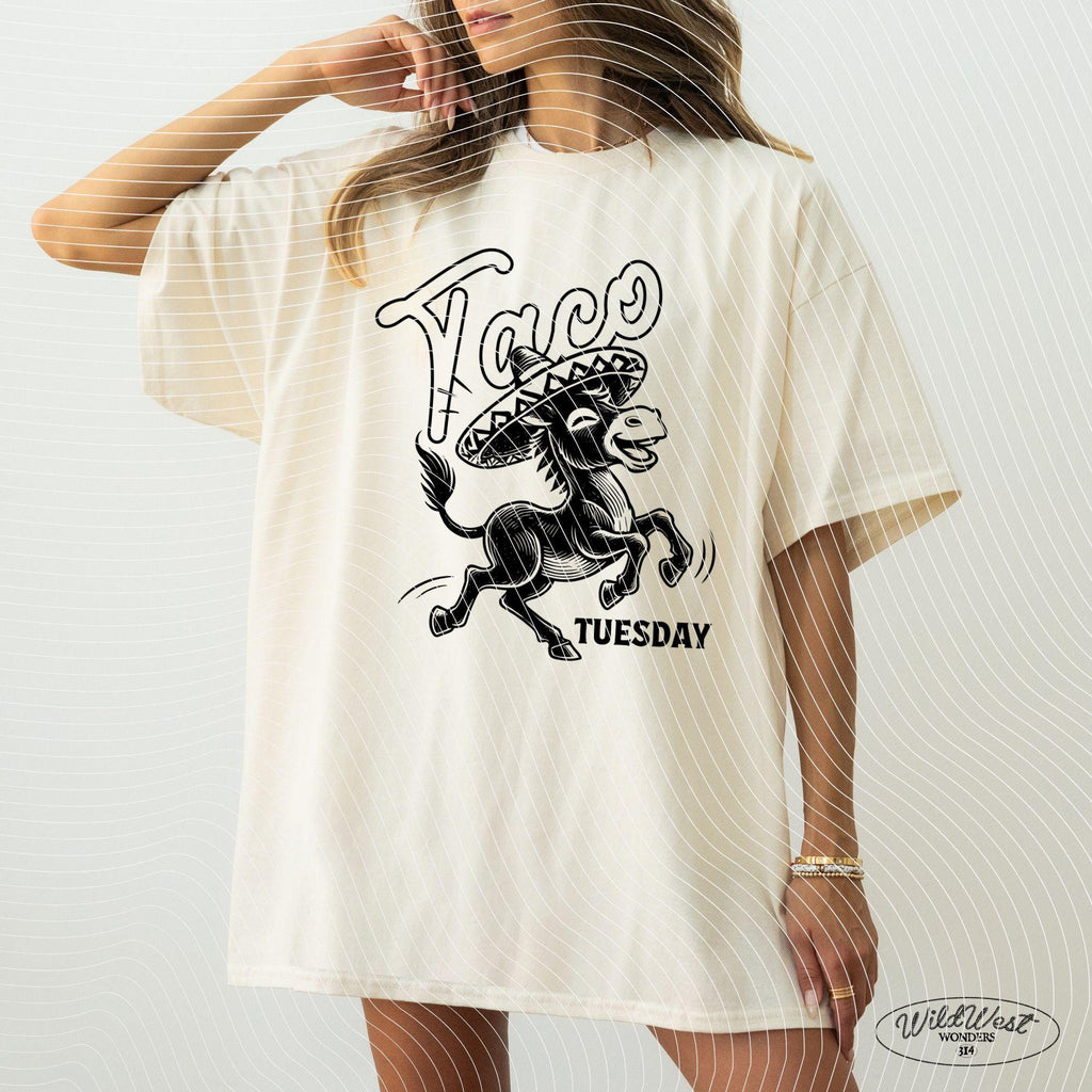 Taco Tuesday Donkey PNG Funny Mexican Fiesta Sombrero Taco Lover Sublimation Design Trendy vintage comic for Tees Wall art Stickers Tote Bag