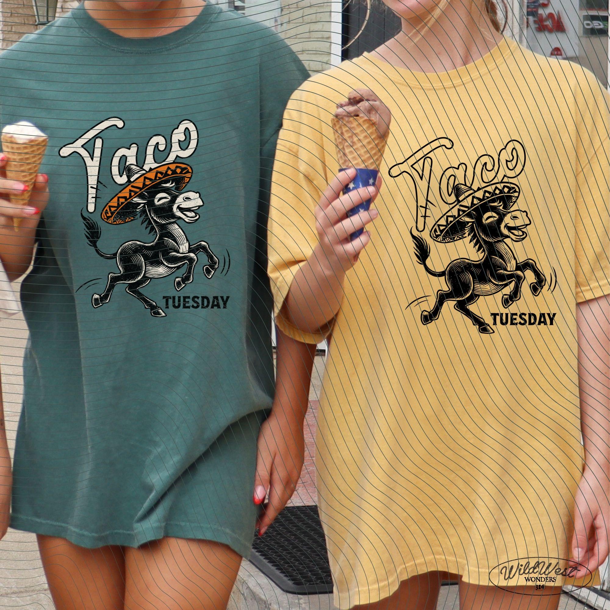 Taco Tuesday Donkey PNG Funny Mexican Fiesta Sombrero Taco Lover Sublimation Design Trendy vintage comic for Tees Wall art Stickers Tote Bag