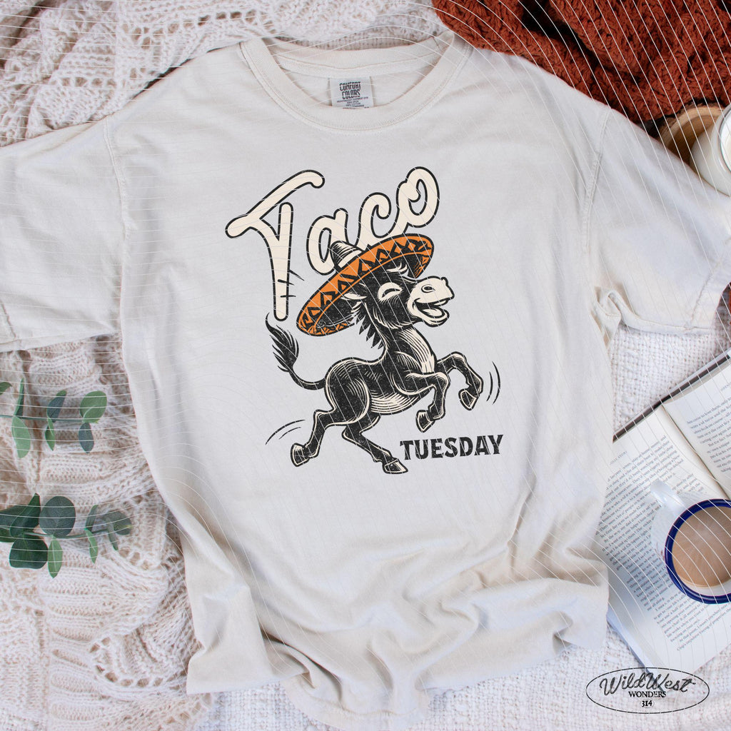 Taco Tuesday Donkey PNG Funny Mexican Fiesta Sombrero Taco Lover Sublimation Design Trendy vintage comic for Tees Wall art Stickers Tote Bag