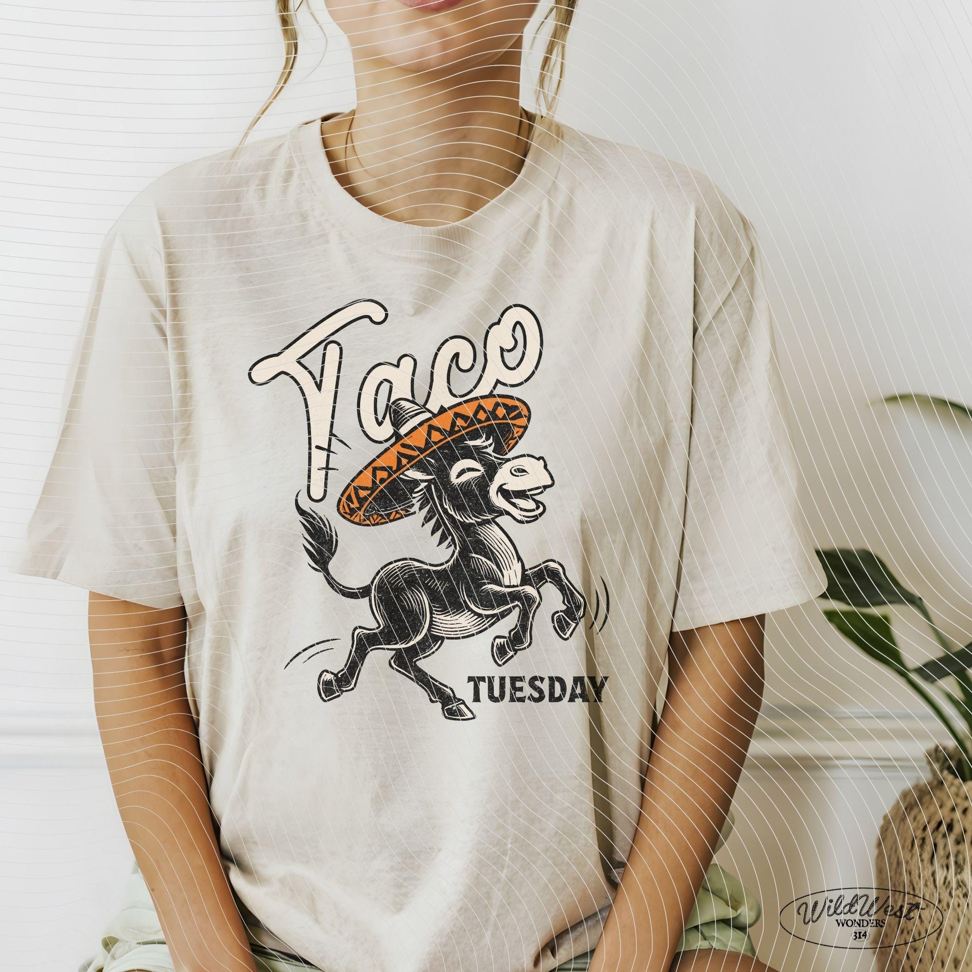 Taco Tuesday Donkey PNG Funny Mexican Fiesta Sombrero Taco Lover Sublimation Design Trendy vintage comic for Tees Wall art Stickers Tote Bag