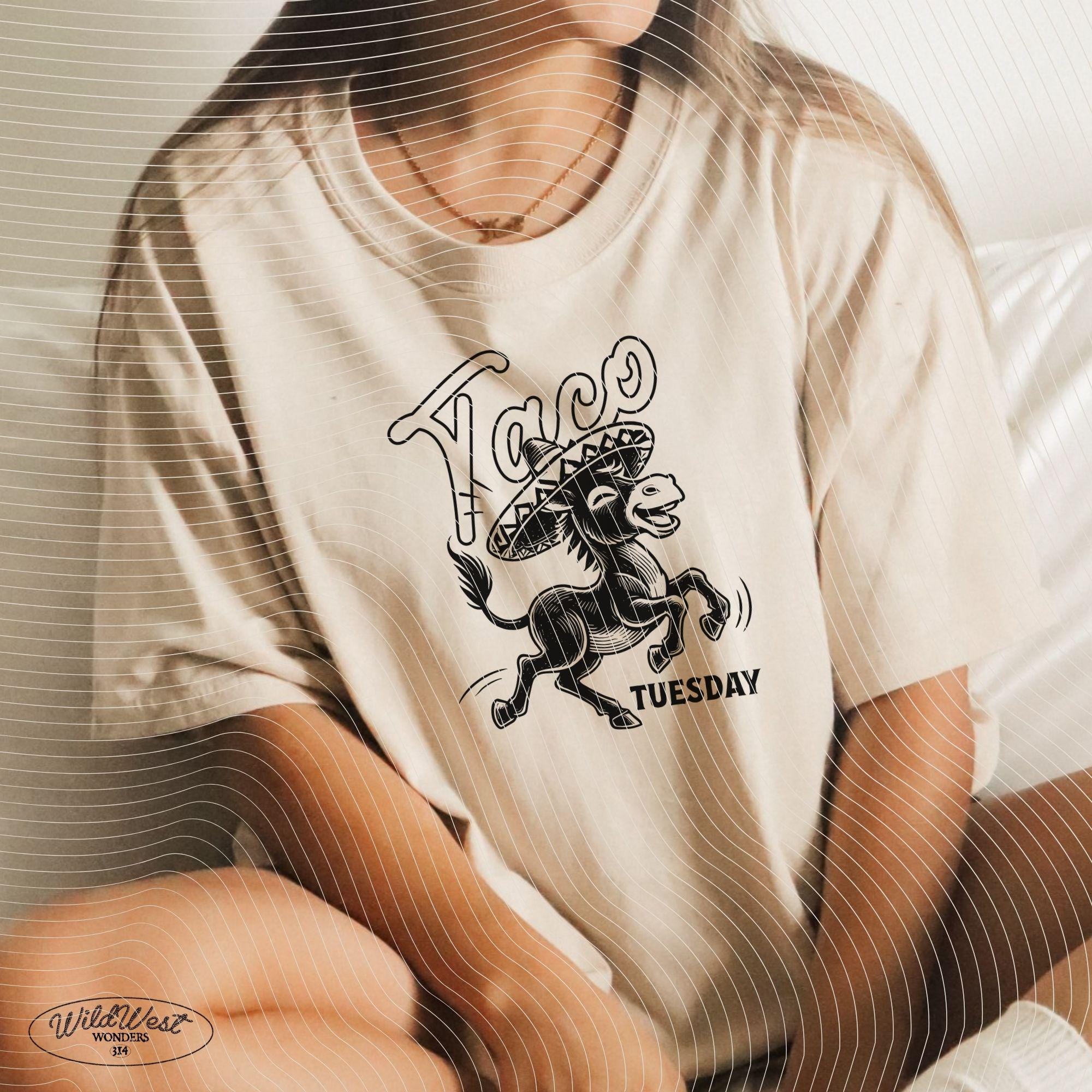 Taco Tuesday Donkey PNG Funny Mexican Fiesta Sombrero Taco Lover Sublimation Design Trendy vintage comic for Tees Wall art Stickers Tote Bag