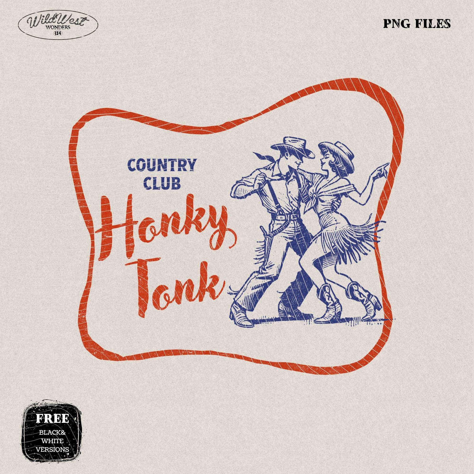 Honky Tonk Country Club PNG, Retro Western Dance PNG Western Cowgirl Png Trendy Retro Vintage Comic for Tees Wall art Stickers Tote Bags
