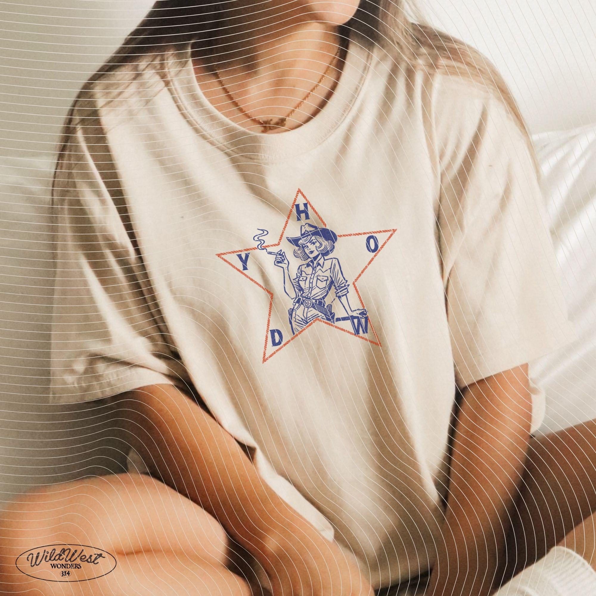 Howdy Cowgirl Star Retro Western, Smoking Cowgirl Western Cowgirl PNG Trendy Vintage Comic Gift for Her for Tees Wall art Stickers Tote Bags