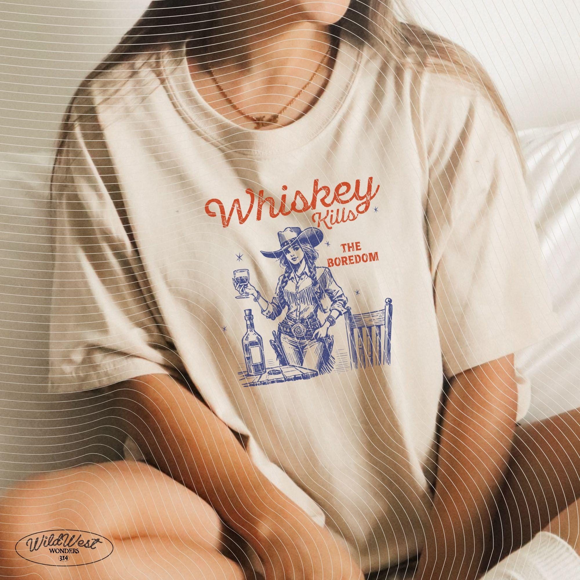 Whiskey Kills the Boredom, Retro Cowgirl Bar PNG Western Cowgirl Png Trendy vintage comic Gift for Her for Tees Wall art Stickers Tote Bags