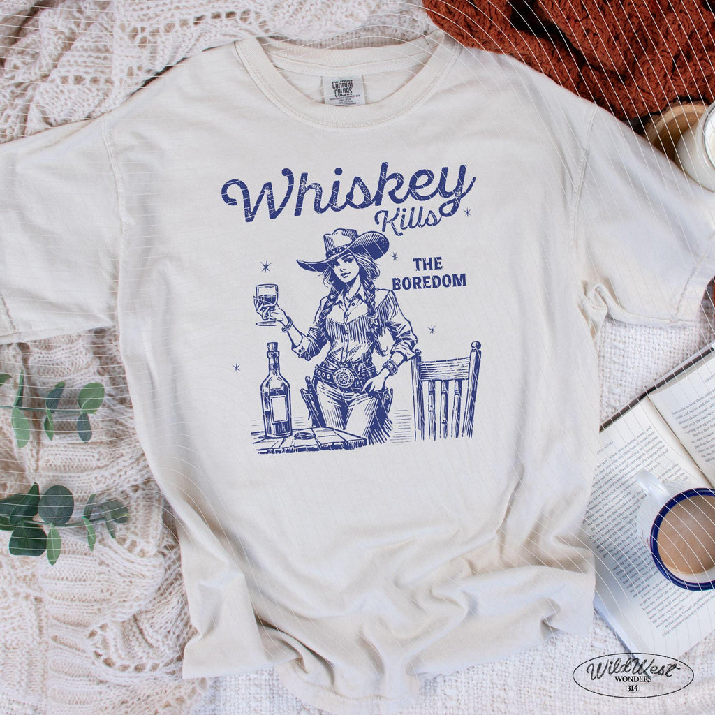 Whiskey Kills the Boredom, Retro Cowgirl Bar PNG Western Cowgirl Png Trendy vintage comic Gift for Her for Tees Wall art Stickers Tote Bags