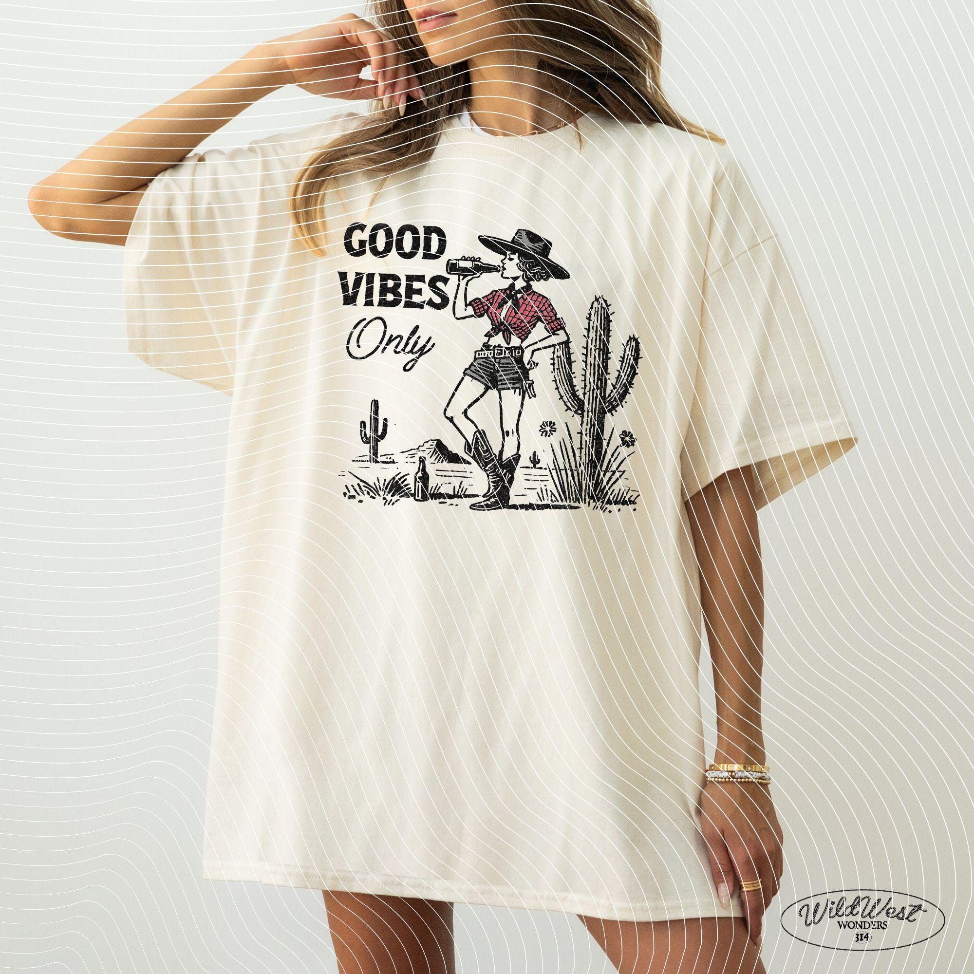 Good Vibes Only Cowgirl PNG Western Cowgirl PNG Trendy Vintage Comic Gift for Her Sublimation Graphic for Tees Wall art, Stickers, Tote Bags