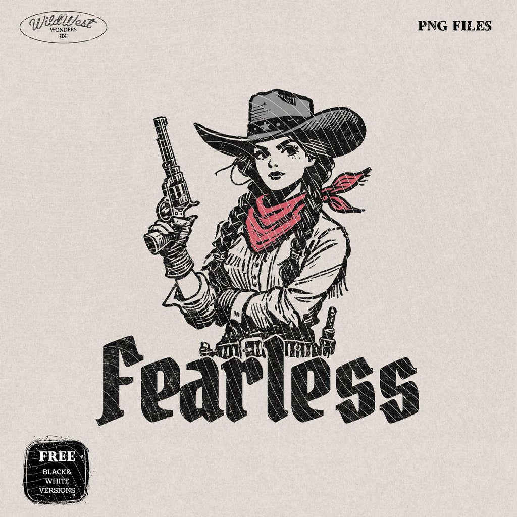 Fearless Cowgirl PNG Retro Western Gunfighter PNG Trendy Vintage Comic Gift for Her Sublimation Graphic for Tees Wall art Stickers Tote Bags