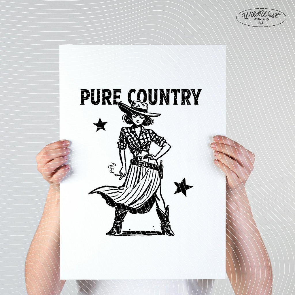 Pure Country Cowgirl PNG Western Cowgirl PNG Trendy Vintage Comic Gift for Her Sublimation Graphic for Tees Wall art, Stickers, Tote Bags