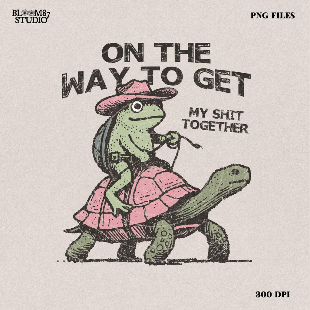 Sarcastic saying design Png - Funny Western design for sublimation - Cowboy Frog on Turtle graphic Png - Retro Western Animal Humor Design