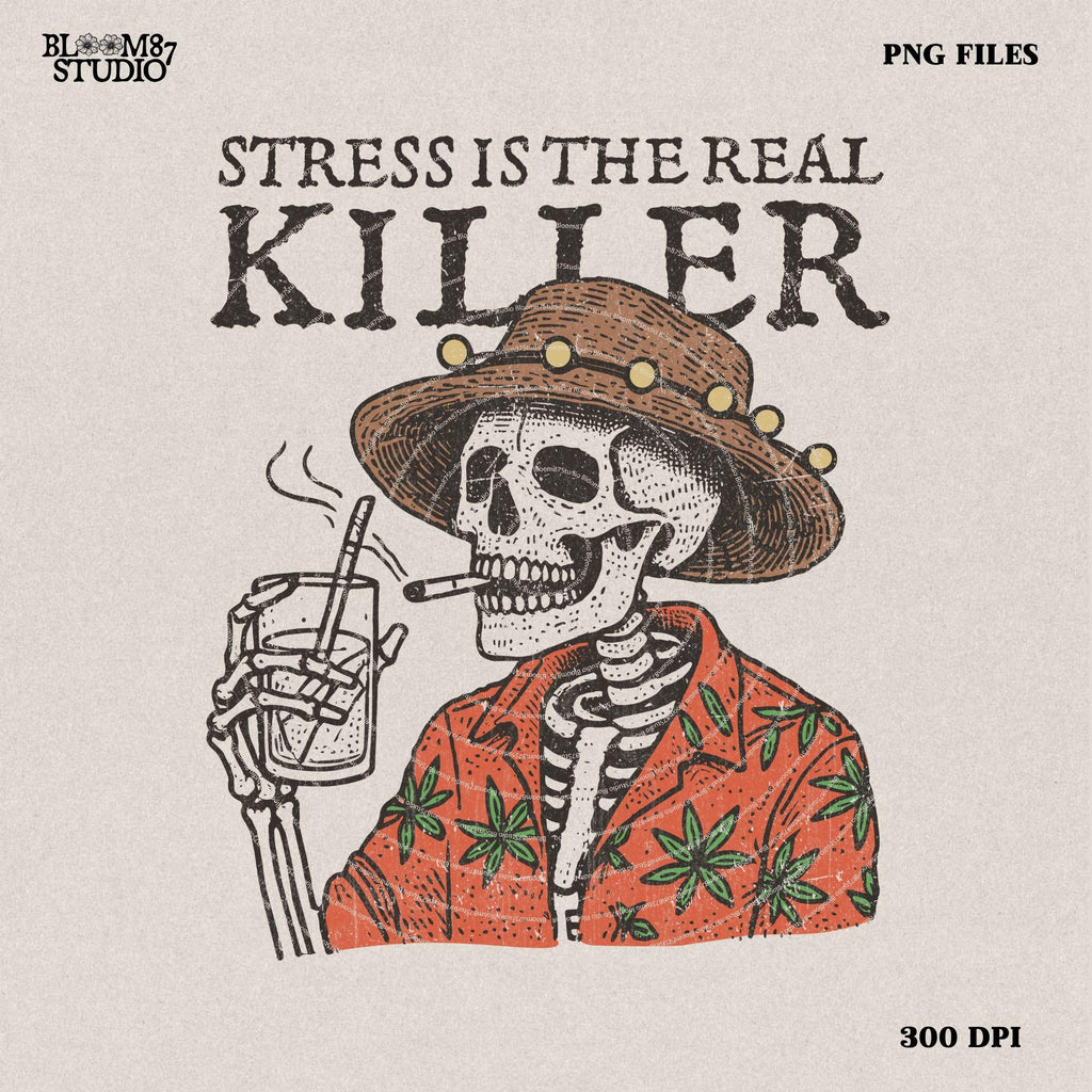 Stress Is The Real Killer Png, Western Cowboy Skull Design PNG, Western PNG, Vintage Style PNG, Desert Western Png, Wildwest Cowboys Png