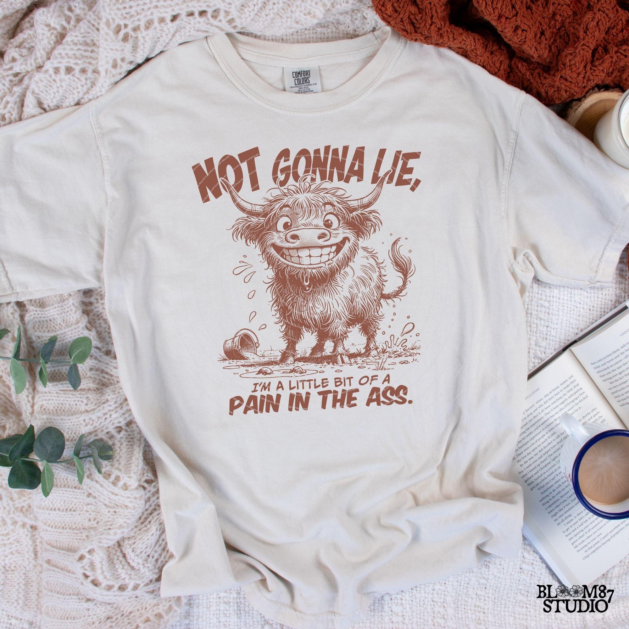 Not Gonna Lie Pain In The Ass PNG, Sublimation Design Png, Highland Cow, Funny Cow Quote, Adult Humor, Sarcastic Saying, Office, Co-Worker