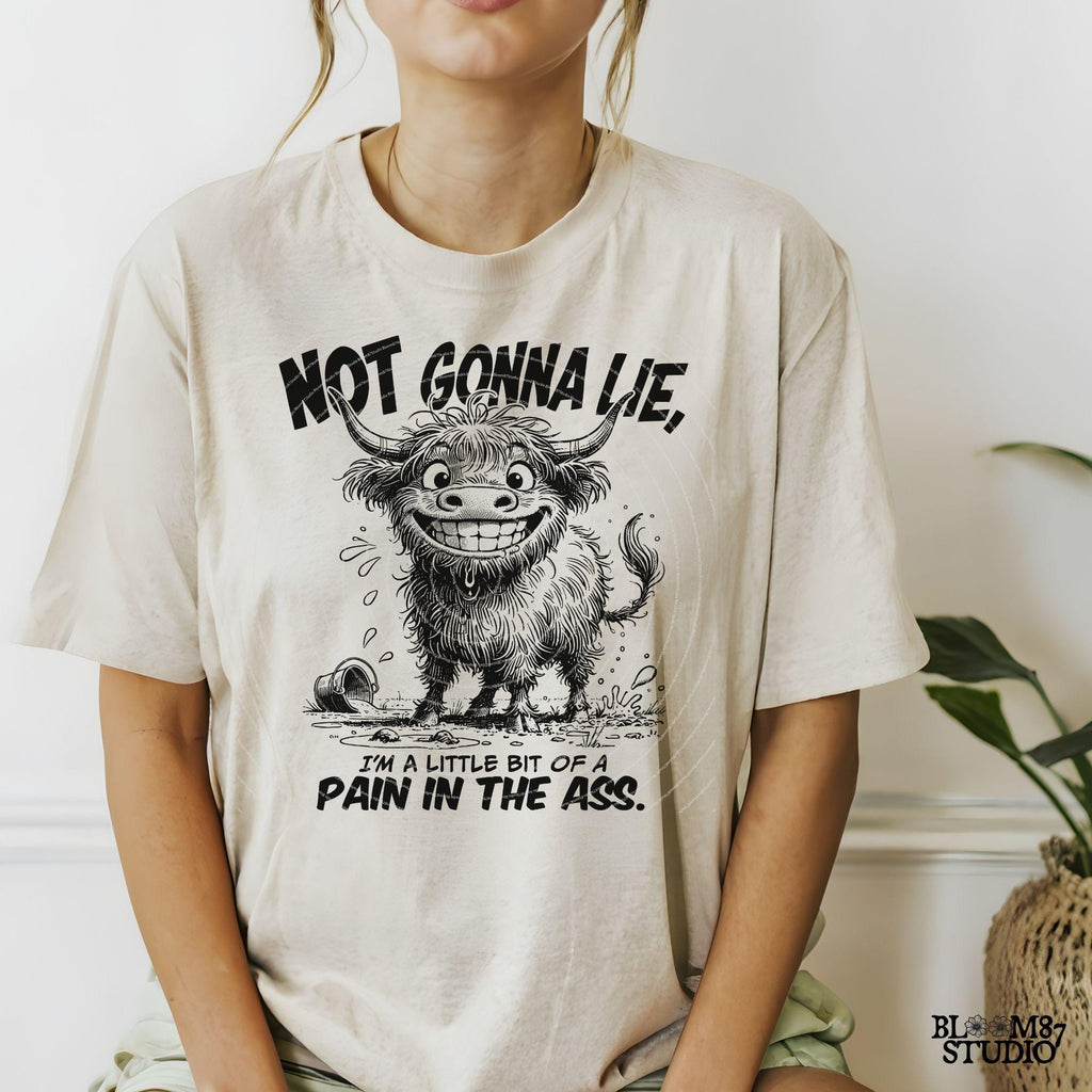Not Gonna Lie Pain In The Ass PNG, Sublimation Design Png, Highland Cow, Funny Cow Quote, Adult Humor, Sarcastic Saying, Office, Co-Worker