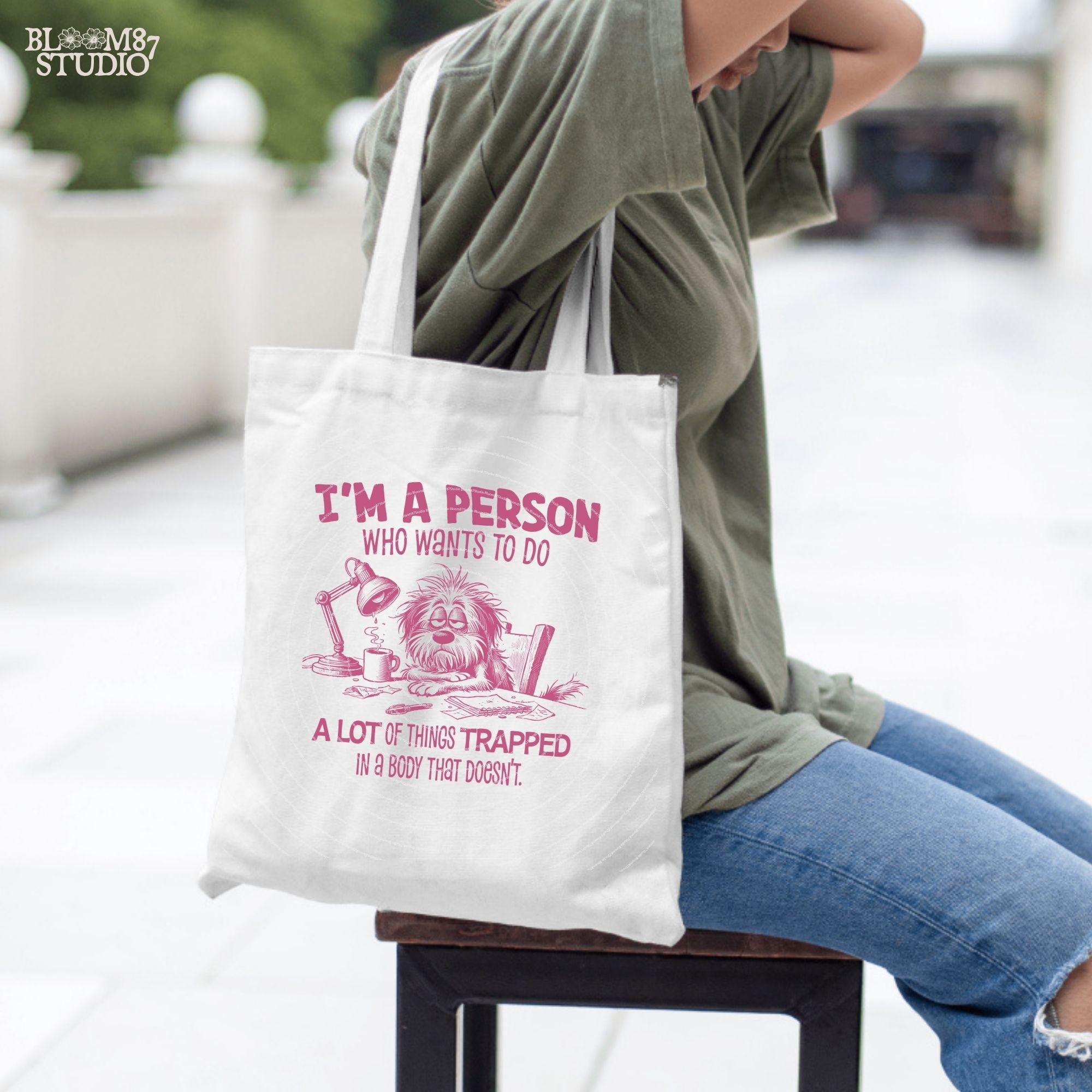 I'm A Person Trapped In A Body PNG, Sublimation Design Png, Tired Dog PNG, Sarcastic Quote, Adult Humor, Cute Handdrawn Dog, Work Day Png