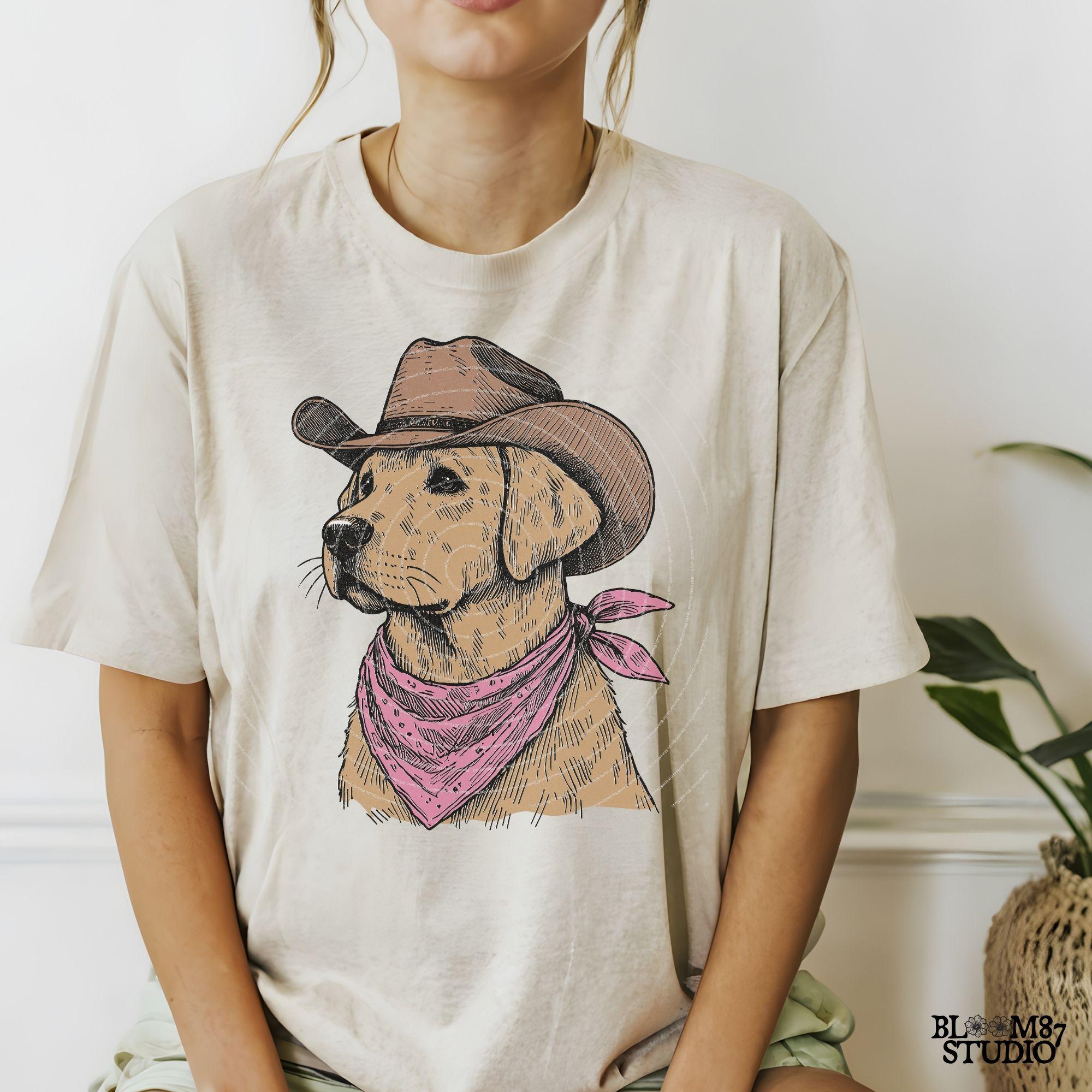 Cowboy Labrador with Bandana and Hat PNG, Rustic Western Animal, Vintage Desert Png, Rustic Country Png, Vintage Farmhouse, Southwestern Png