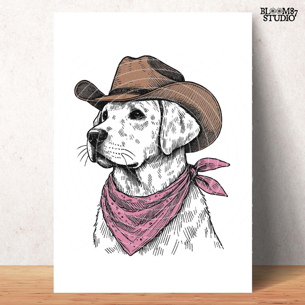 Cowboy Labrador with Bandana and Hat PNG, Rustic Western Animal, Vintage Desert Png, Rustic Country Png, Vintage Farmhouse, Southwestern Png