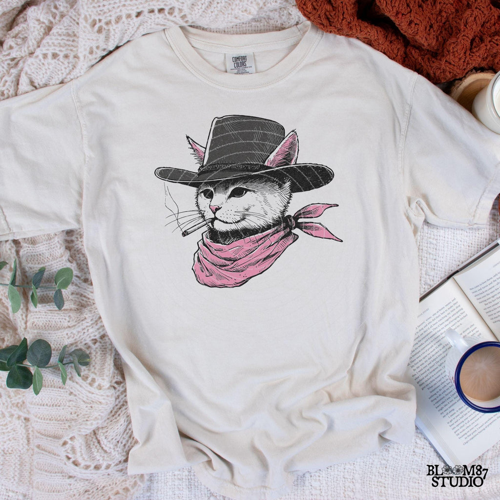 Cowboy Cat with Pink Bandana and Hat PNG, Rustic Western Animal, Vintage Desert Png, Rustic Country Png, Vintage Farmhouse, Southwestern Png