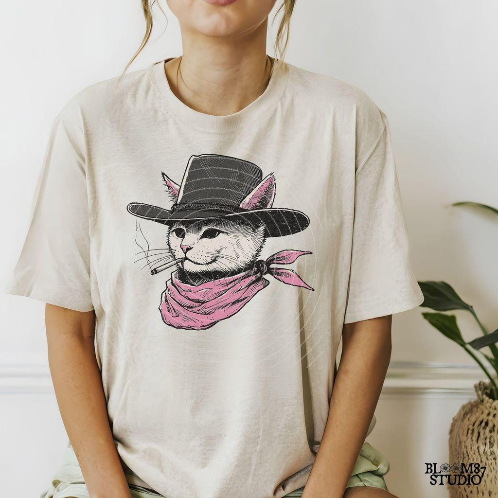 Cowboy Cat with Pink Bandana and Hat PNG, Rustic Western Animal, Vintage Desert Png, Rustic Country Png, Vintage Farmhouse, Southwestern Png