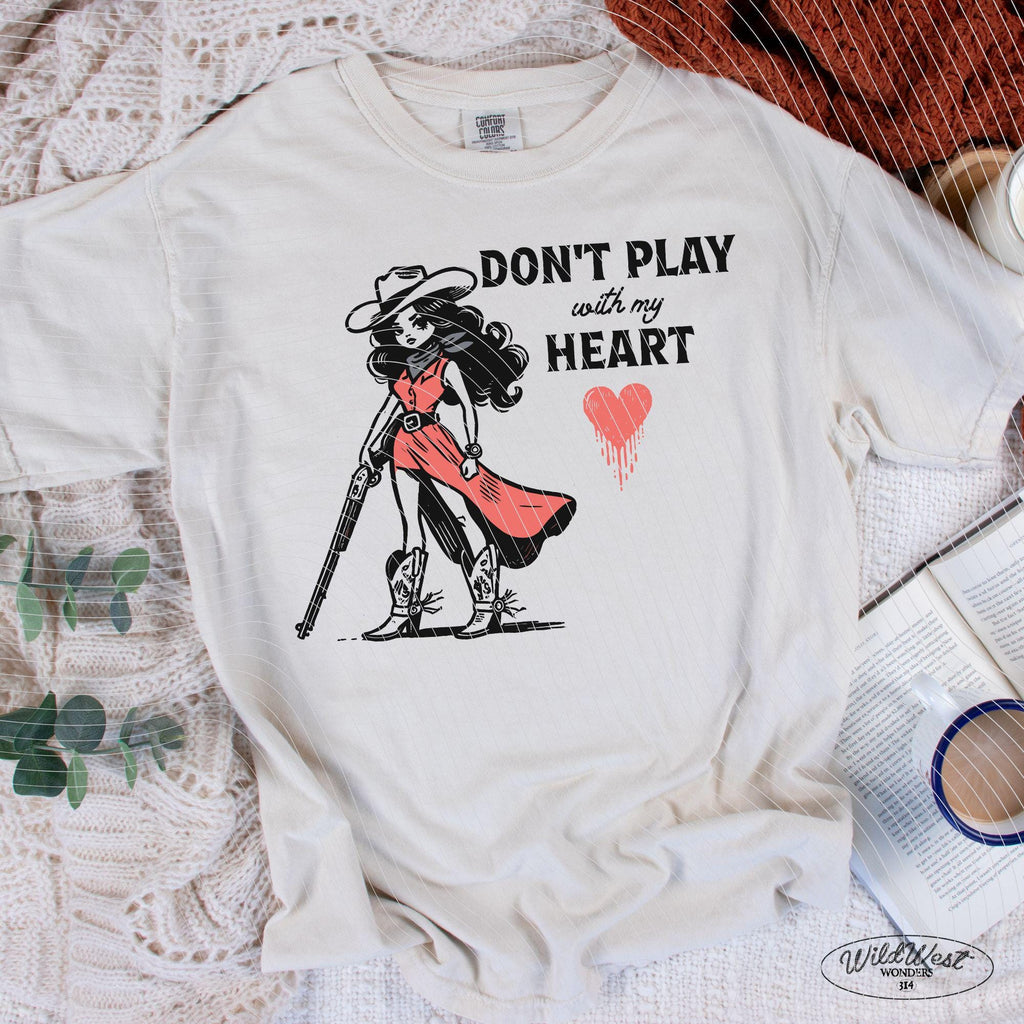 Don't Play with My Heart Western Cowgirl Png Trendy vintage retro comic Valentine's Day Gift for Her for Tees, Wall art, Stickers, Tote Bags