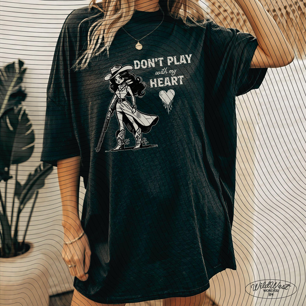 Don't Play with My Heart Western Cowgirl Png Trendy vintage retro comic Valentine's Day Gift for Her for Tees, Wall art, Stickers, Tote Bags