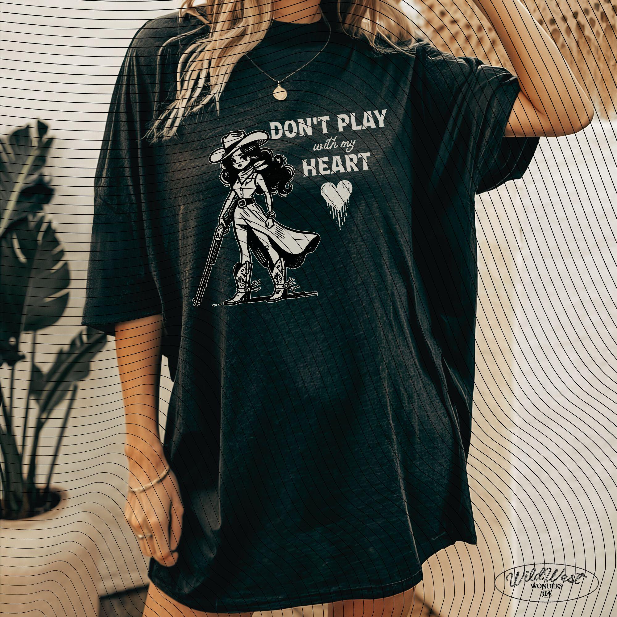 Don't Play with My Heart Western Cowgirl Png Trendy vintage retro comic Valentine's Day Gift for Her for Tees, Wall art, Stickers, Tote Bags