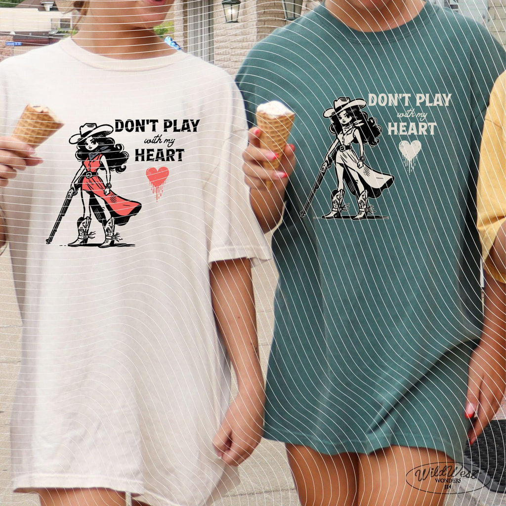 Don't Play with My Heart Western Cowgirl Png Trendy vintage retro comic Valentine's Day Gift for Her for Tees, Wall art, Stickers, Tote Bags