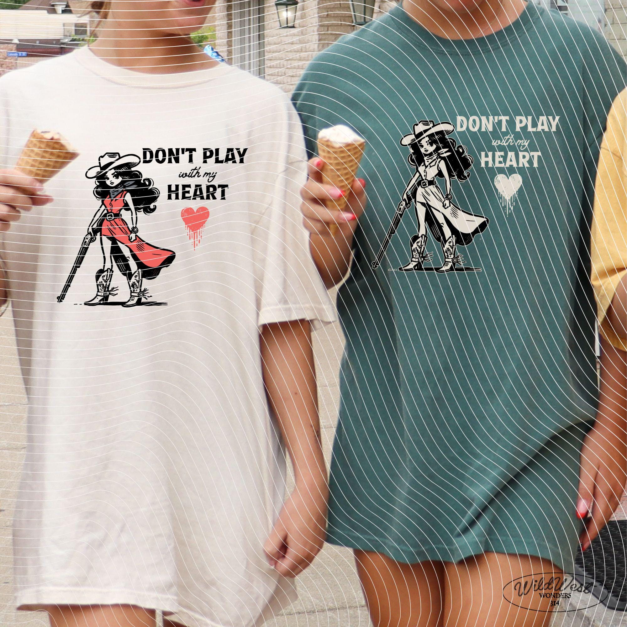 Don't Play with My Heart Western Cowgirl Png Trendy vintage retro comic Valentine's Day Gift for Her for Tees, Wall art, Stickers, Tote Bags