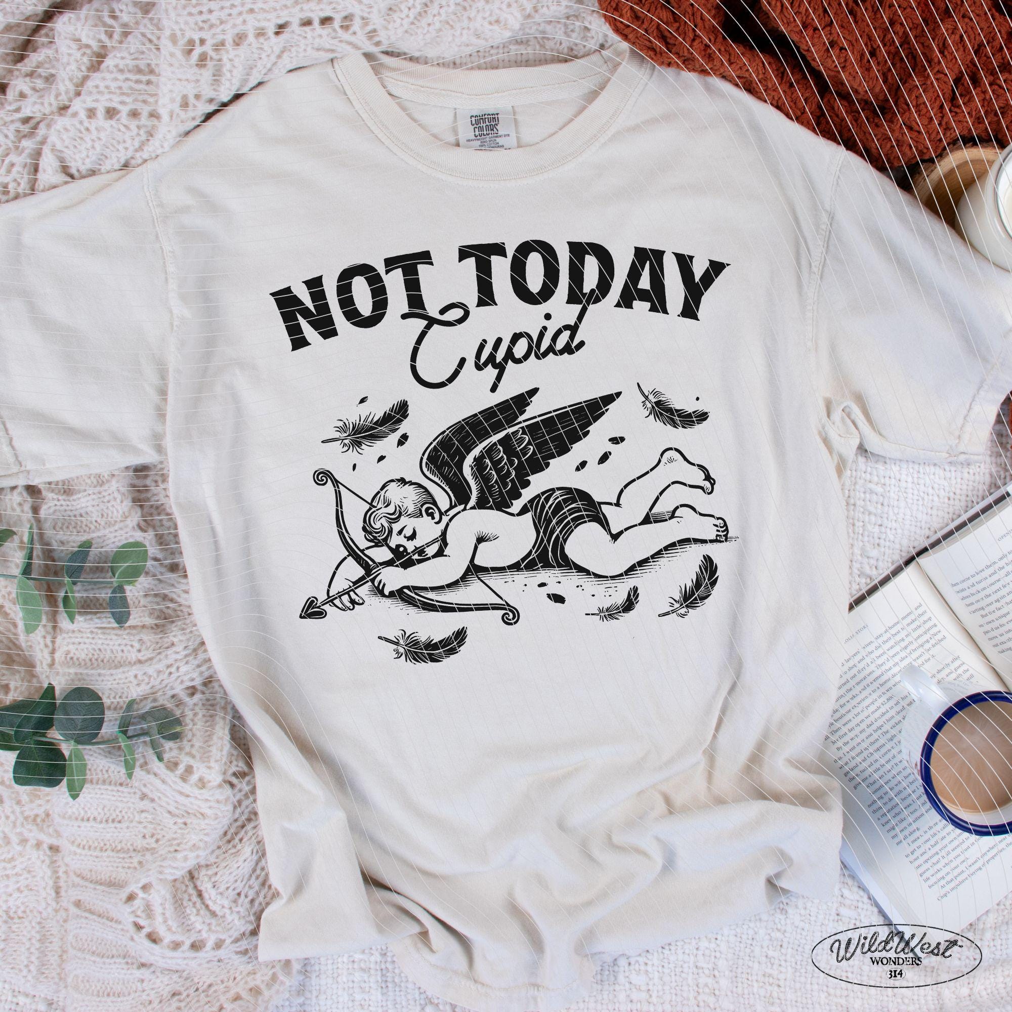 Not Today Cupid PNG Anti-Valentine's Day in Trendy vintage retro Cupid Funny Valentine comic design for Tees, Wall art, Stickers, Tote Bags