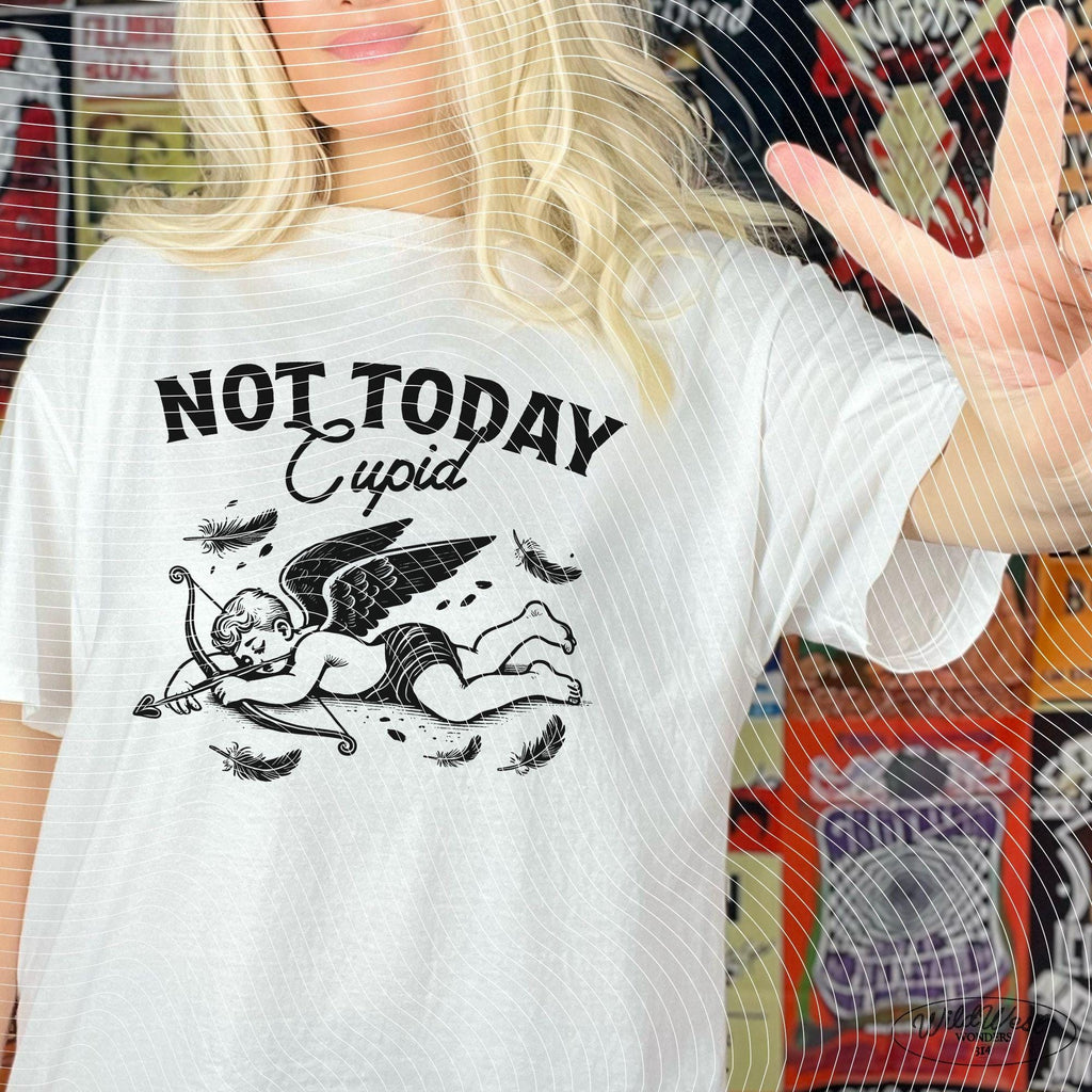 Not Today Cupid PNG Anti-Valentine's Day in Trendy vintage retro Cupid Funny Valentine comic design for Tees, Wall art, Stickers, Tote Bags
