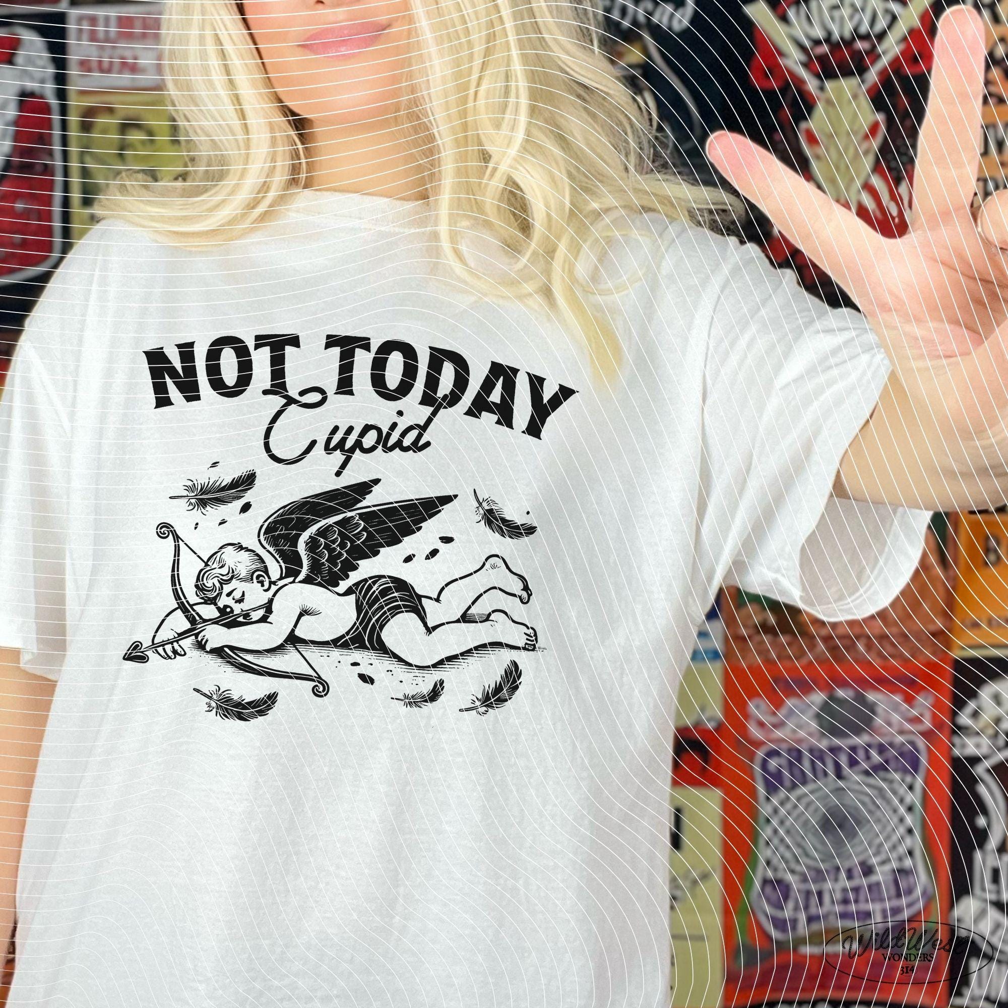 Not Today Cupid PNG Anti-Valentine's Day in Trendy vintage retro Cupid Funny Valentine comic design for Tees, Wall art, Stickers, Tote Bags