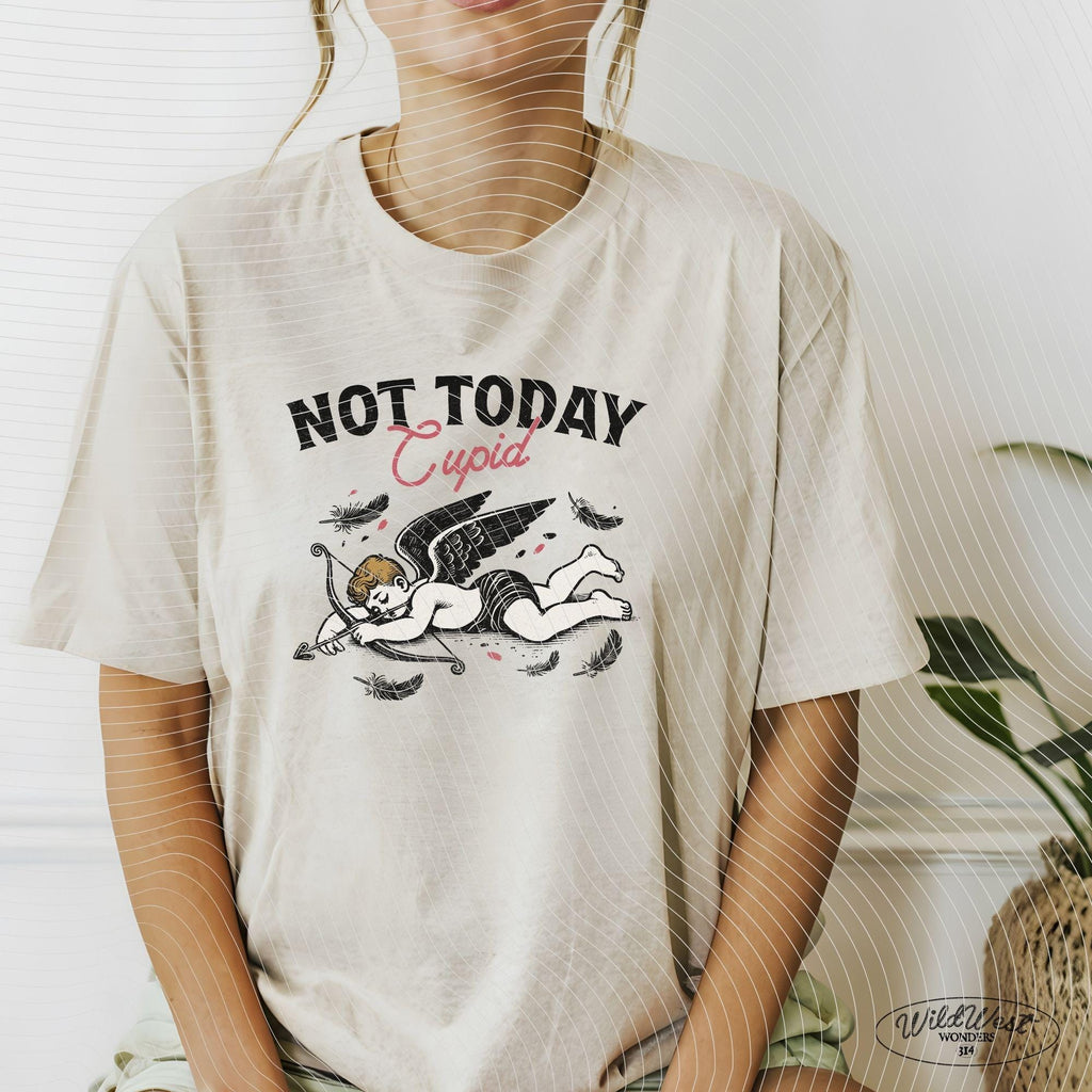 Not Today Cupid PNG Anti-Valentine's Day in Trendy vintage retro Cupid Funny Valentine comic design for Tees, Wall art, Stickers, Tote Bags