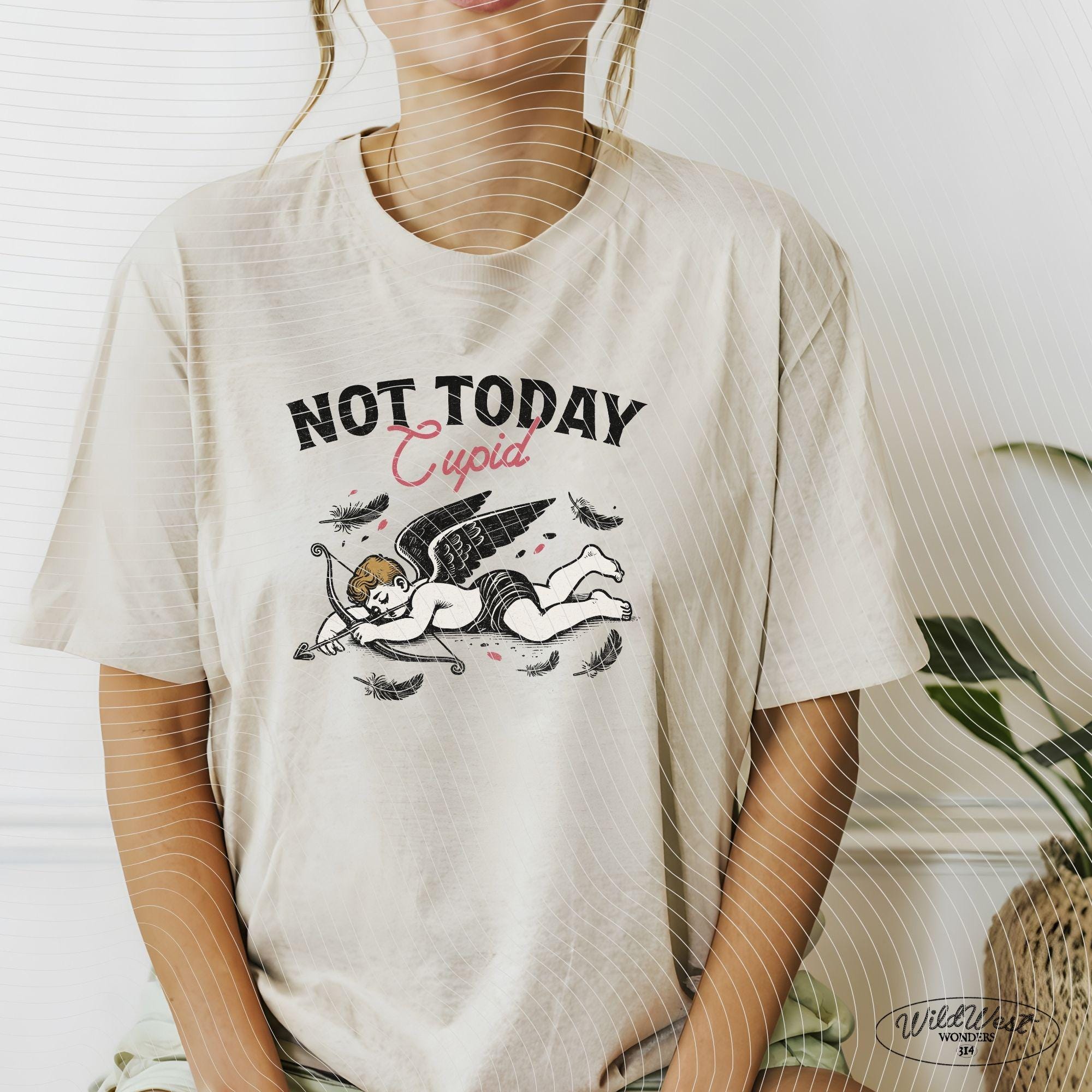 Not Today Cupid PNG Anti-Valentine's Day in Trendy vintage retro Cupid Funny Valentine comic design for Tees, Wall art, Stickers, Tote Bags