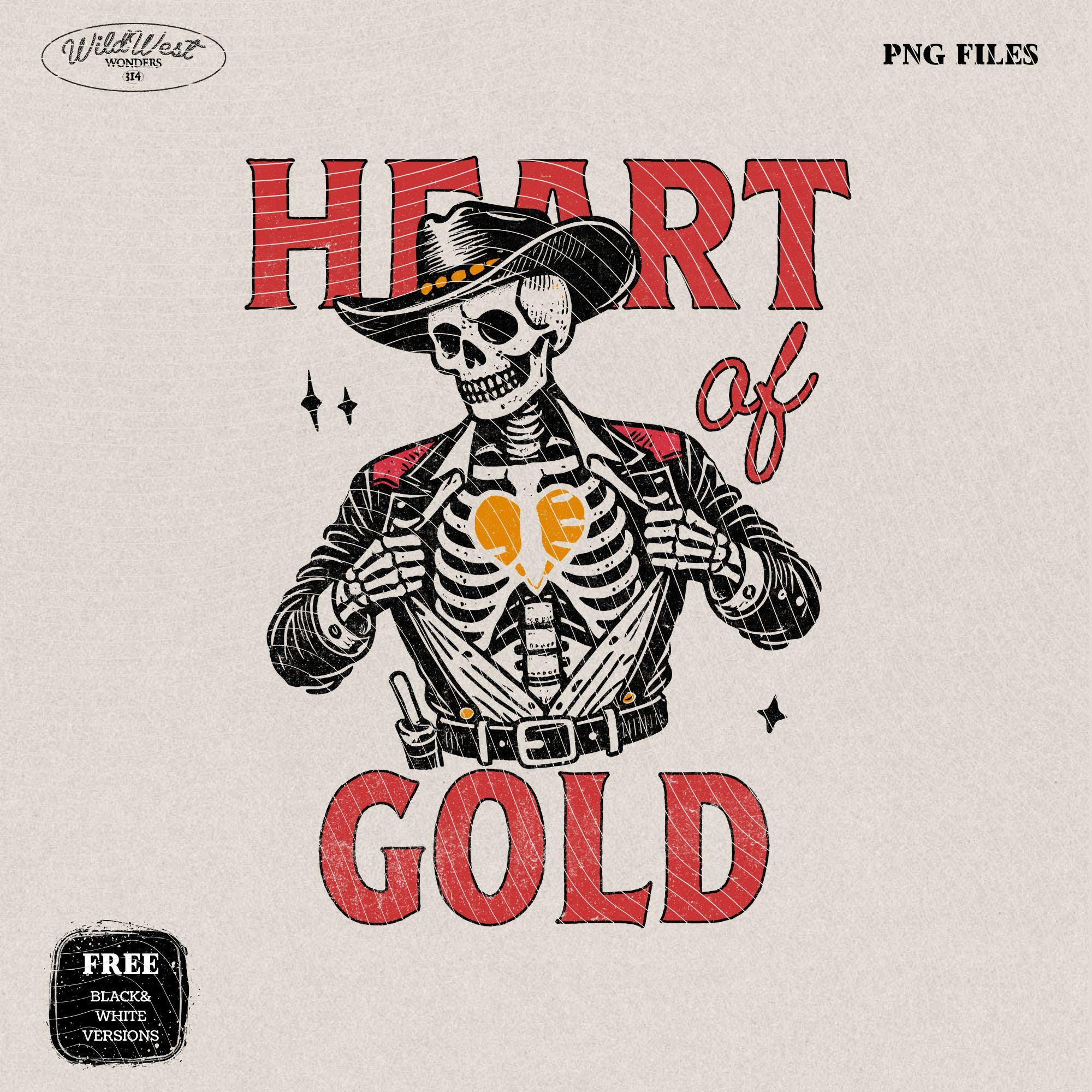 Heart of Gold Western PNG Cowboy Valentine's Day Vintage Rodeo in Trendy Vintage Retro Valentine design for Tees Wall art Stickers Tote Bags