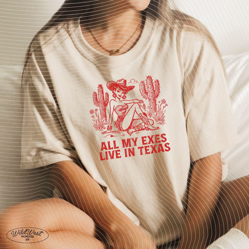 My Exes Live in Texas PNG Western Cowgirl Png Trendy vintage retro comic Valentine's Day Gift for Her for Tees Wall art, Stickers, Tote Bags